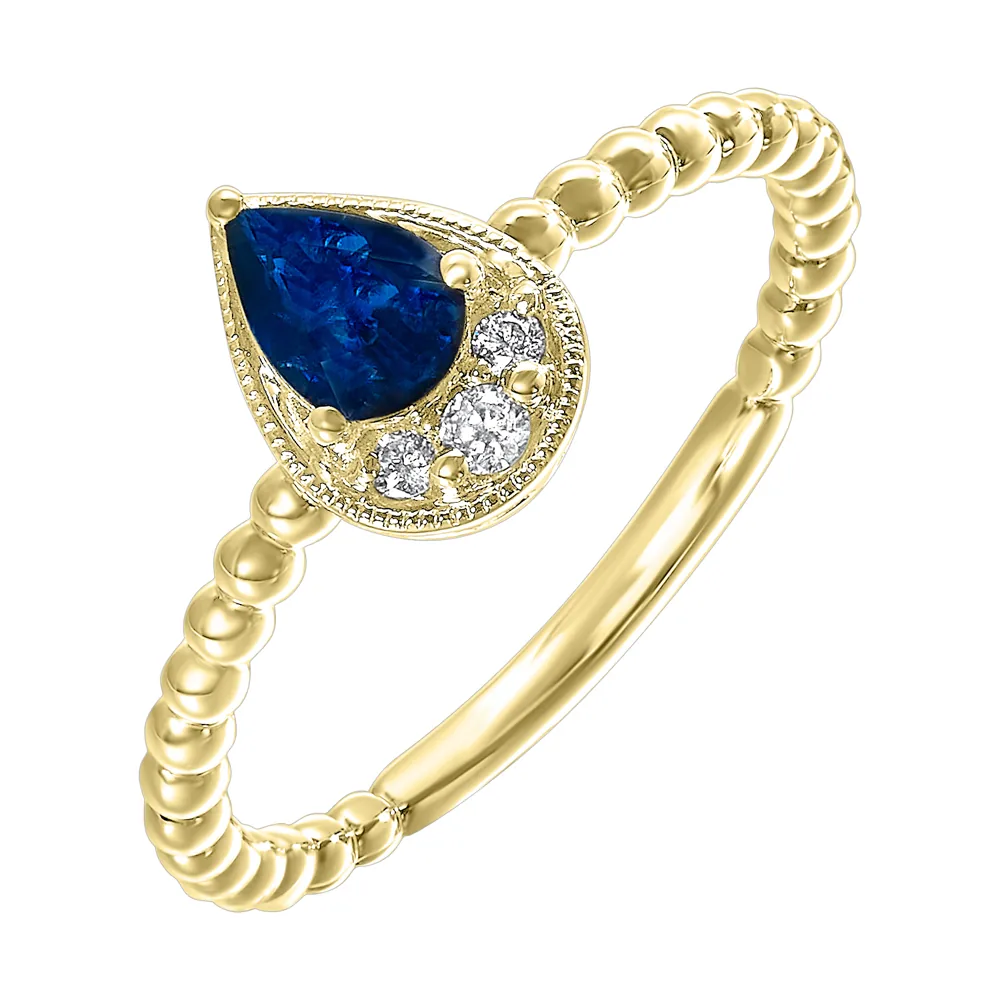 14Kt Yellow Gold Diamond 1/20Ctw & Sapphire 1/2Ctw Ring view 2
