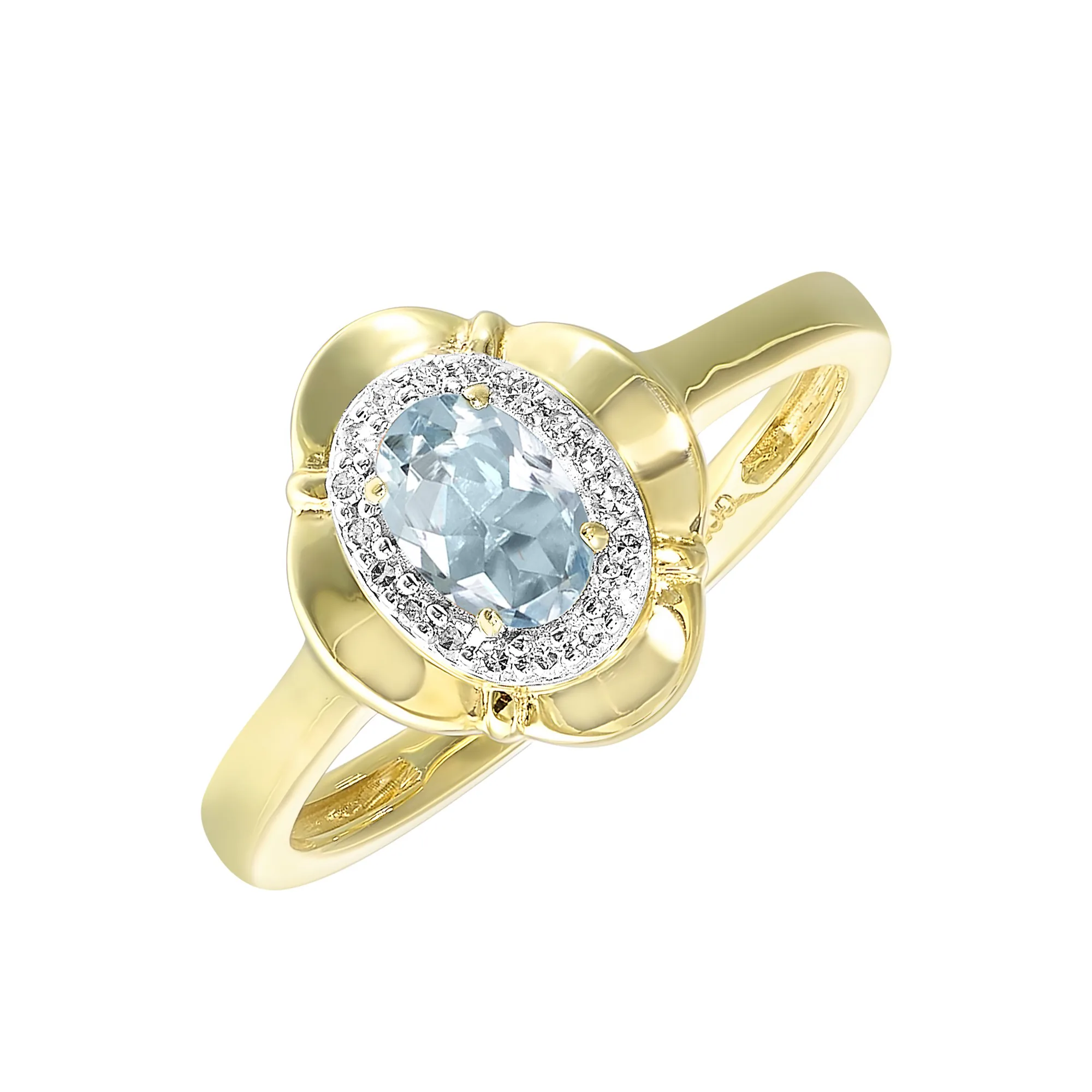 10Kt Yellow Gold Diamond 1/15Ctw & Aquamarine 3/8Ctw Ring view 2