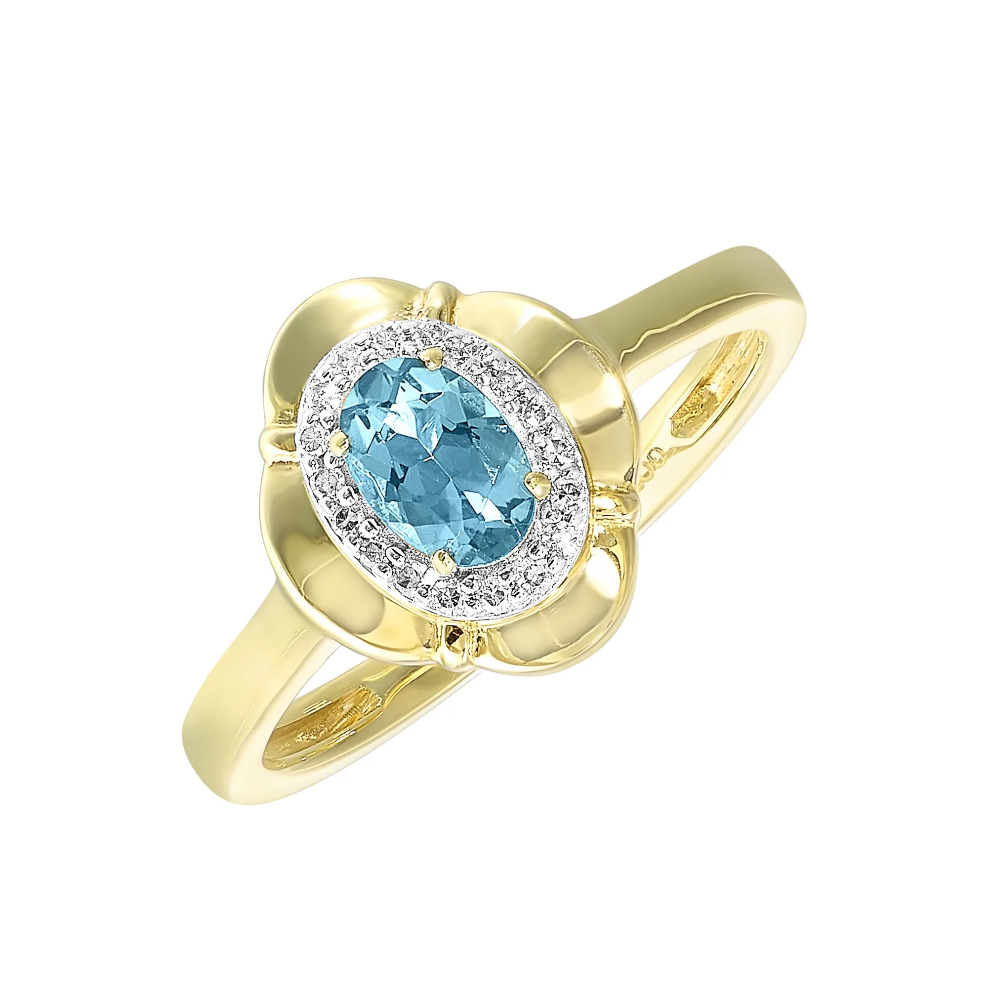 10Kt Yellow Gold Diamond 1/15Ctw & Blue Topaz 5/8Ctw Ring view 2