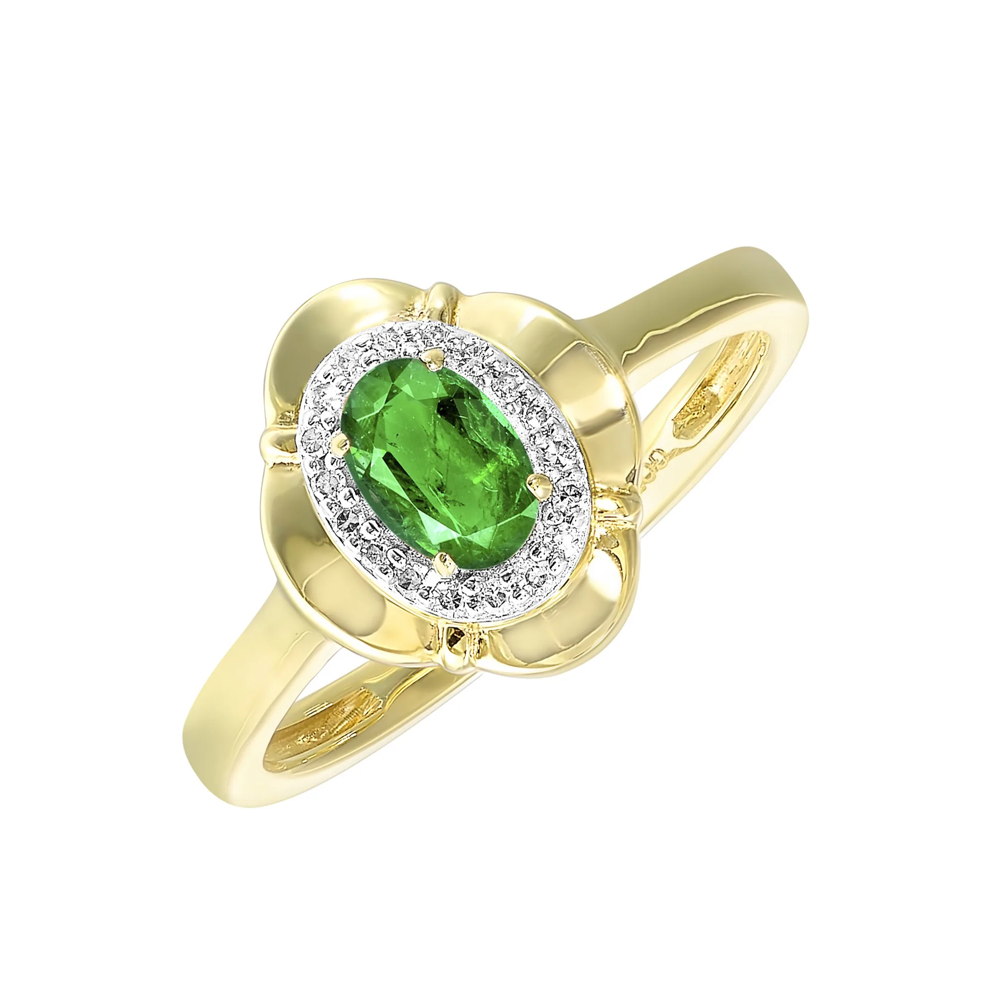 10Kt Yellow Gold Diamond 1/15Ctw & Emerald 3/8Ctw Ring view 2