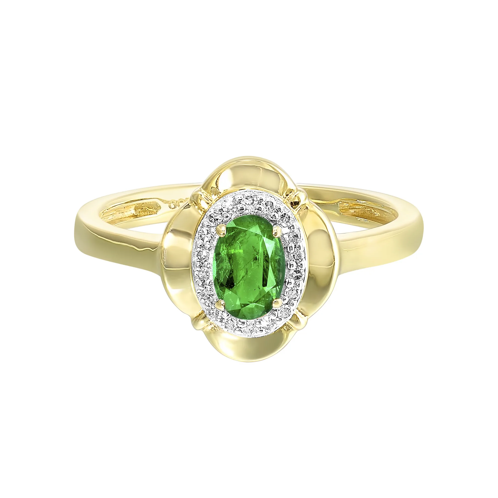 10Kt Yellow Gold Diamond 1/15Ctw & Emerald 3/8Ctw Ring