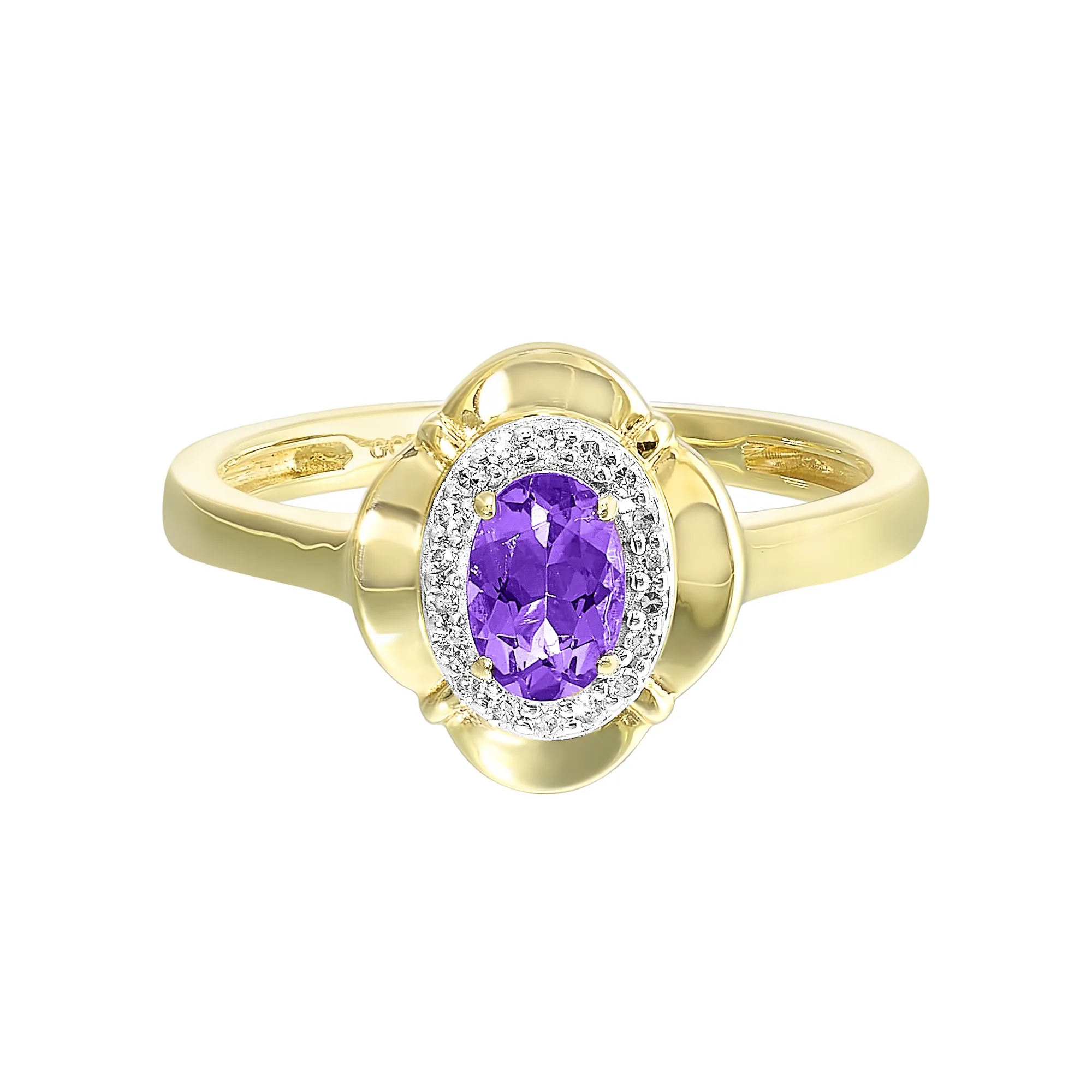 10Kt Yellow Gold Diamond 1/15Ctw & Amethyst 3/8Ctw Ring