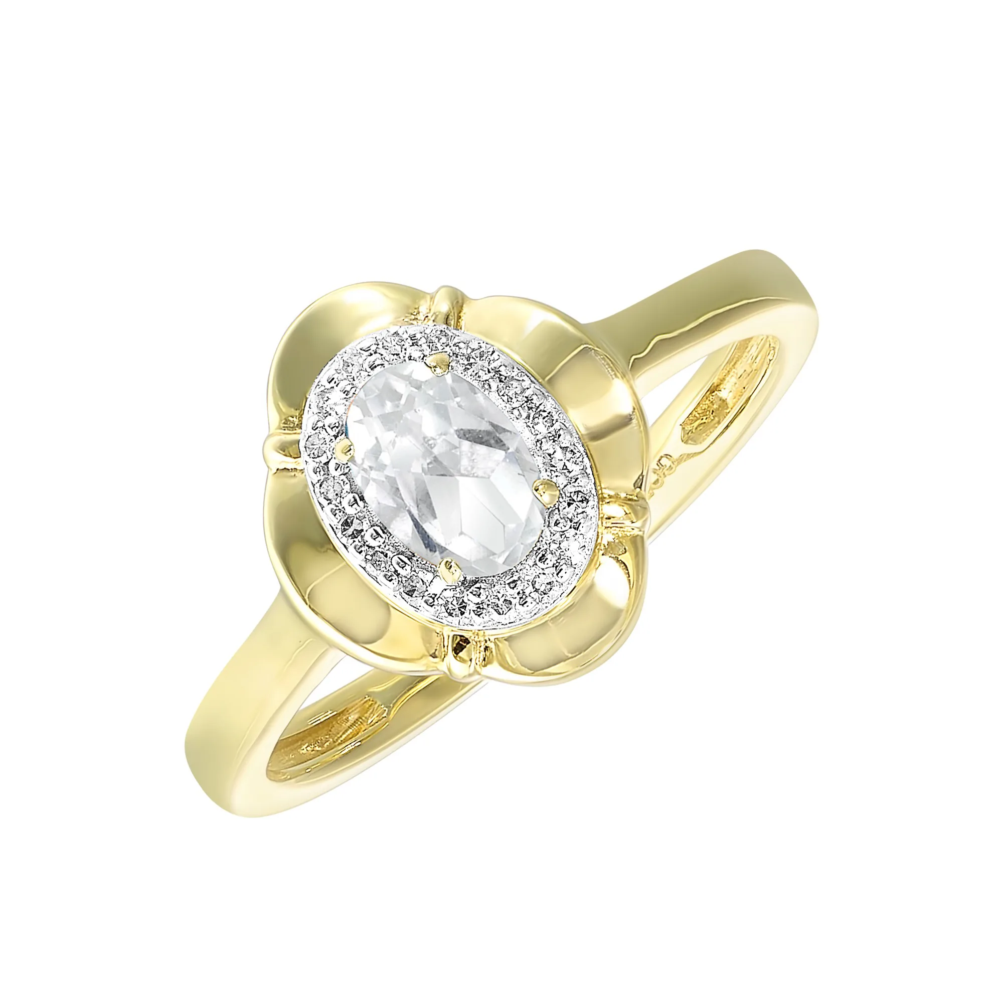 10Kt Yellow Gold Diamond 1/15Ctw & White Topaz 5/8Ctw Ring view 2
