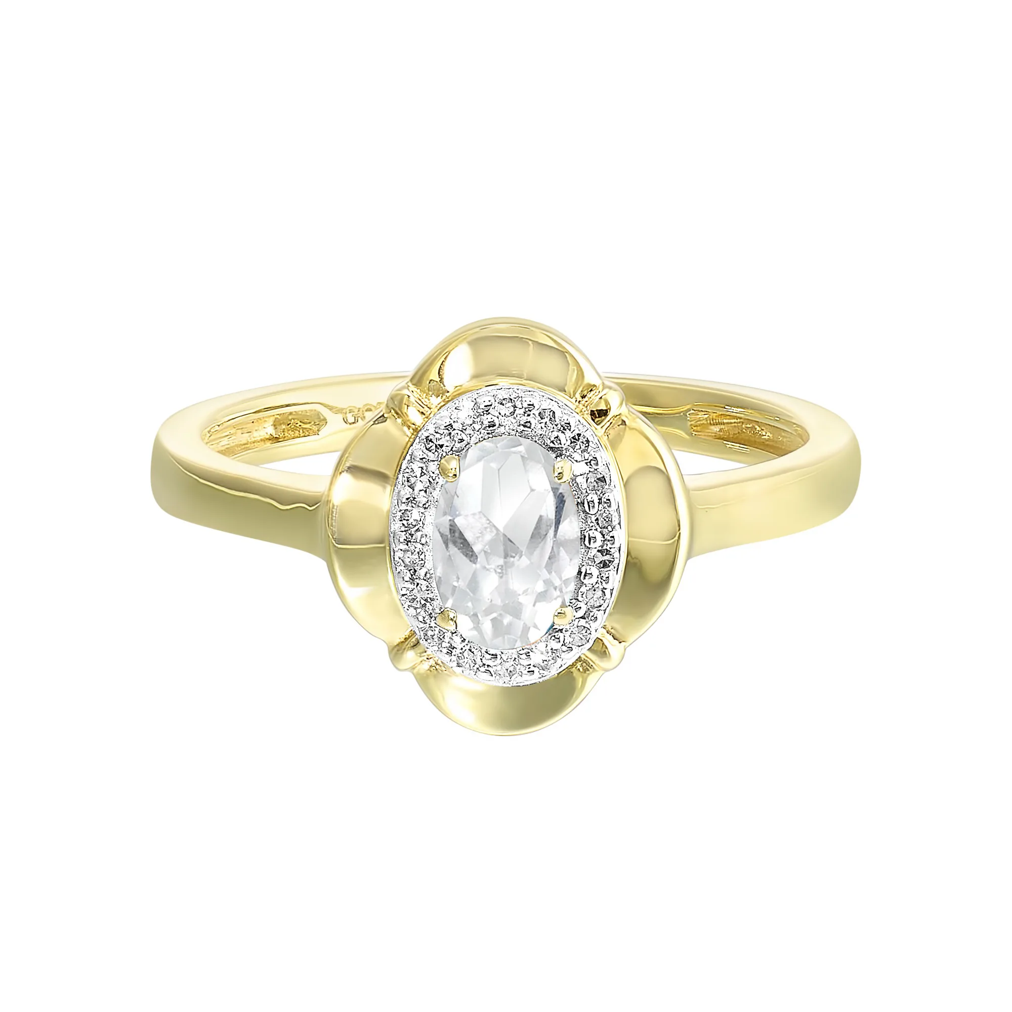 10Kt Yellow Gold Diamond 1/15Ctw & White Topaz 5/8Ctw Ring
