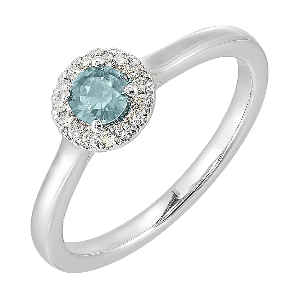 10Kt White Gold Diamond 1/12Ctw & Aquamarine 1/4Ctw Ring view 2