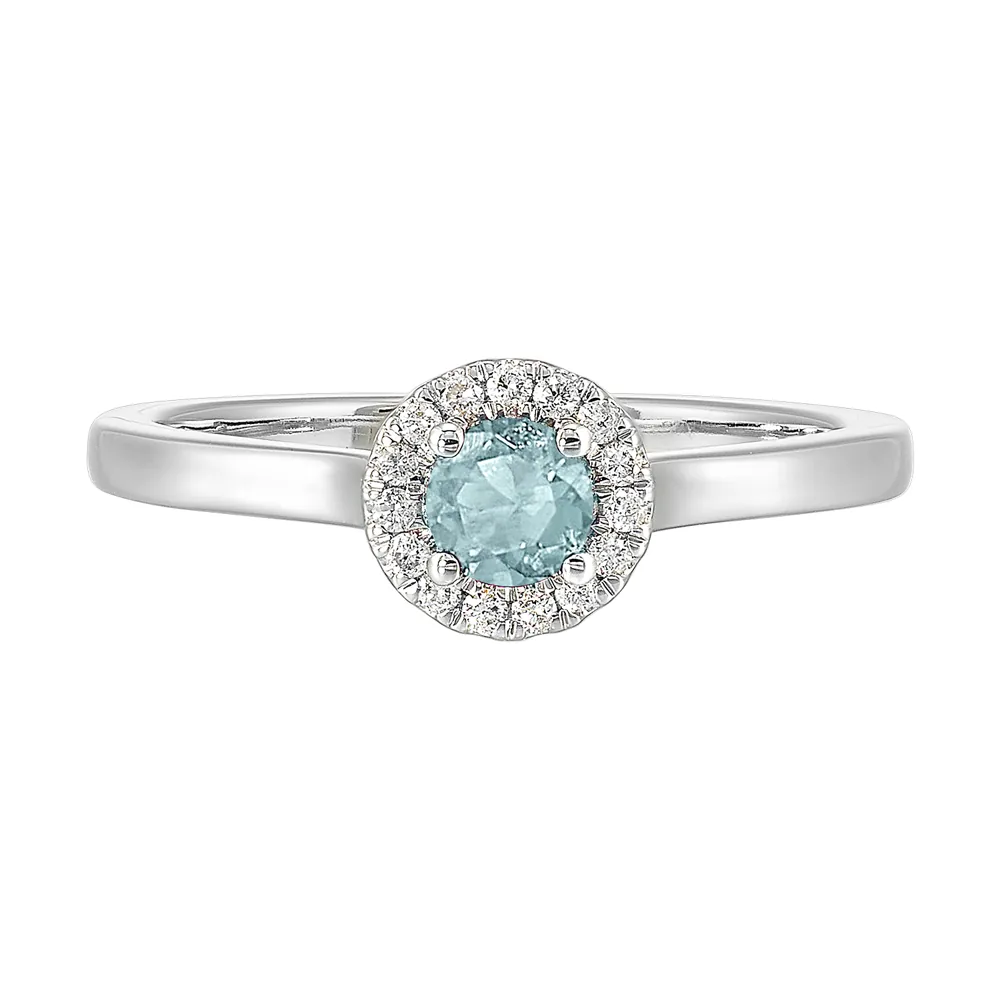10Kt White Gold Diamond 1/12Ctw & Aquamarine 1/4Ctw Ring