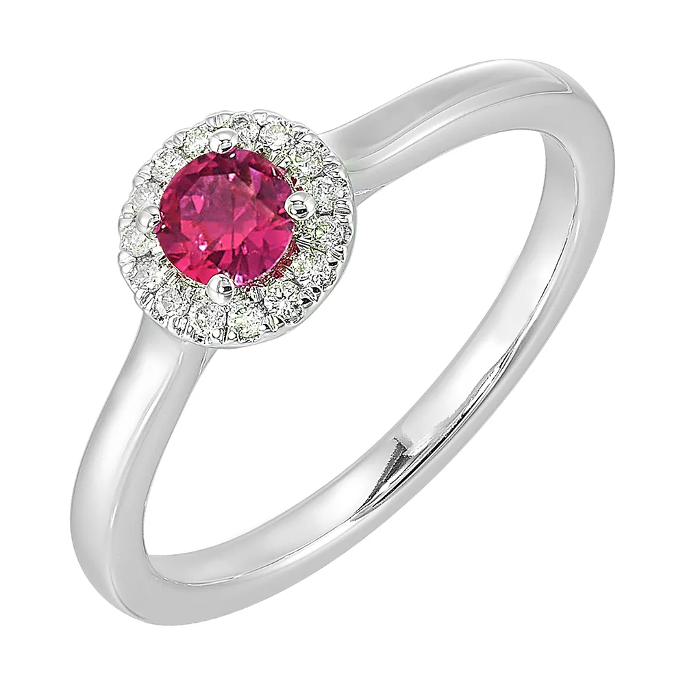 10Kt White Gold Diamond 1/12Ctw & Created Pink Sapphire 1/3Ctw Ring view 2