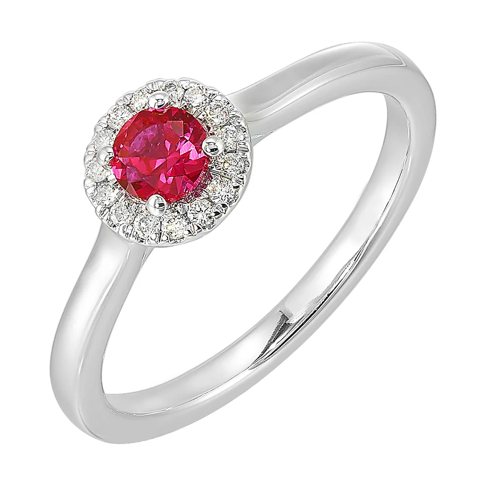 10Kt White Gold Diamond 1/12Ctw & Created Ruby 1/3Ctw Ring view 2