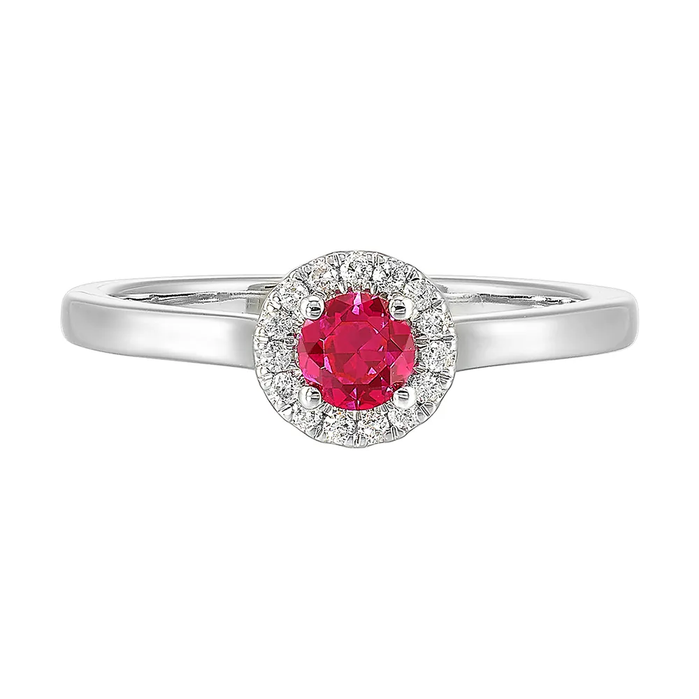 10Kt White Gold Diamond 1/12Ctw & Created Ruby 1/3Ctw Ring