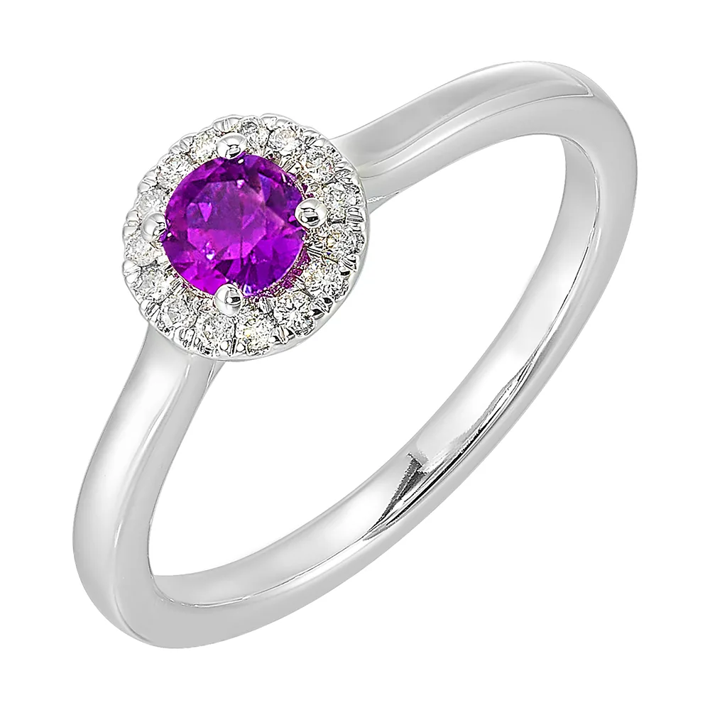 10Kt White Gold Diamond 1/12Ctw & Amethyst 1/4Ctw Ring view 2