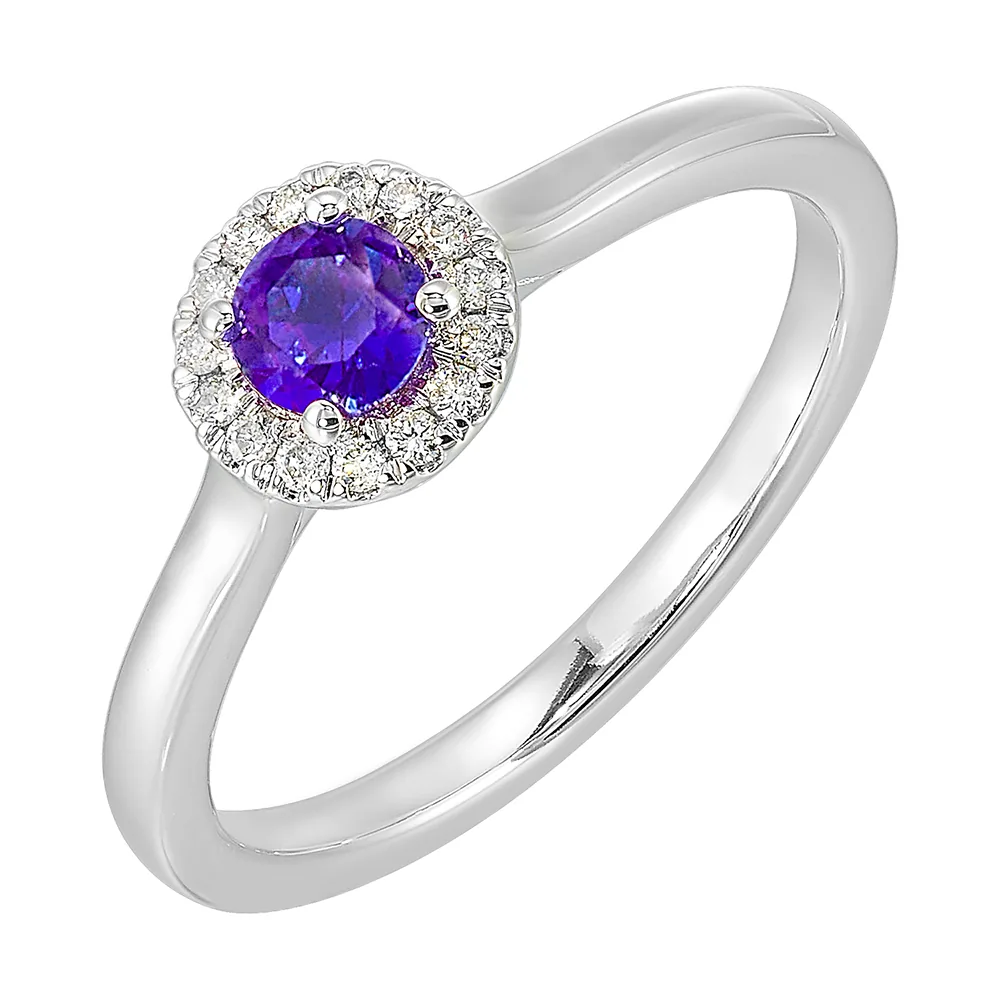 10Kt White Gold Diamond 1/12Ctw & Syn Alexandrite 1/4Ctw Ring view 2