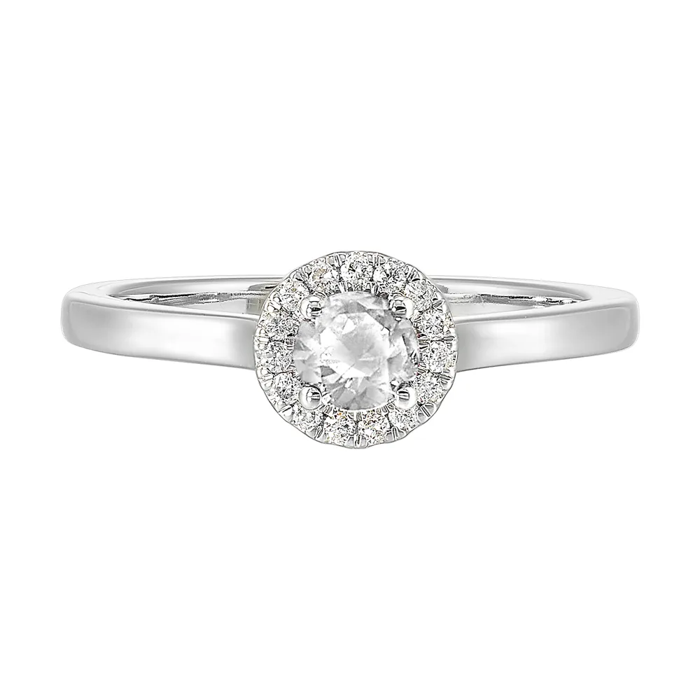 10Kt White Gold Diamond 1/12Ctw & White Topaz 1/3Ctw Ring