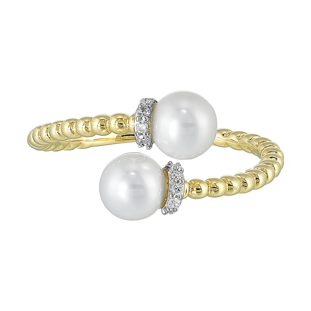 10Kt Yellow Gold Diamond 1/20Ctw & Pearl Ring view 2