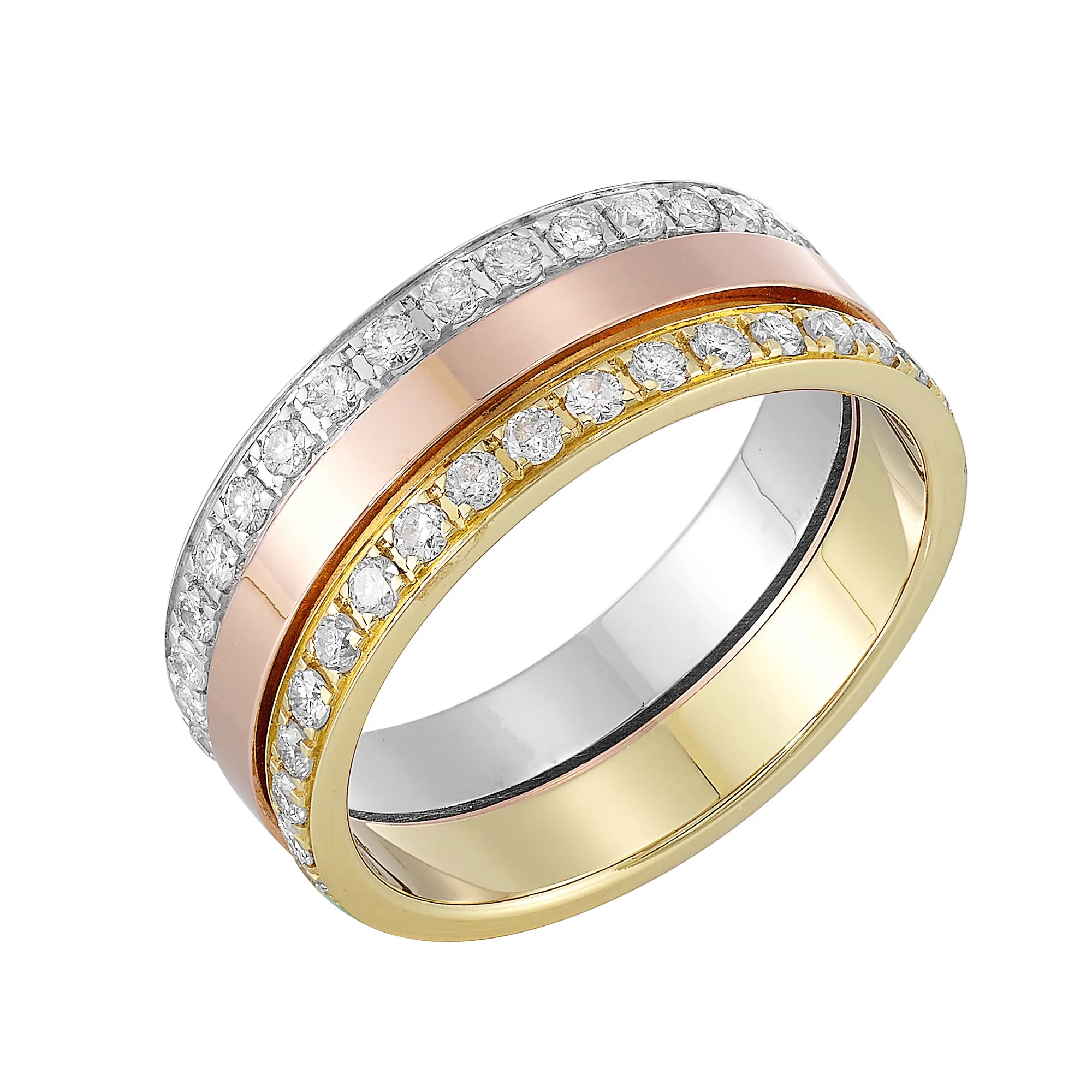 14Kt Tricolor Diamond 1Ctw Ring view 2