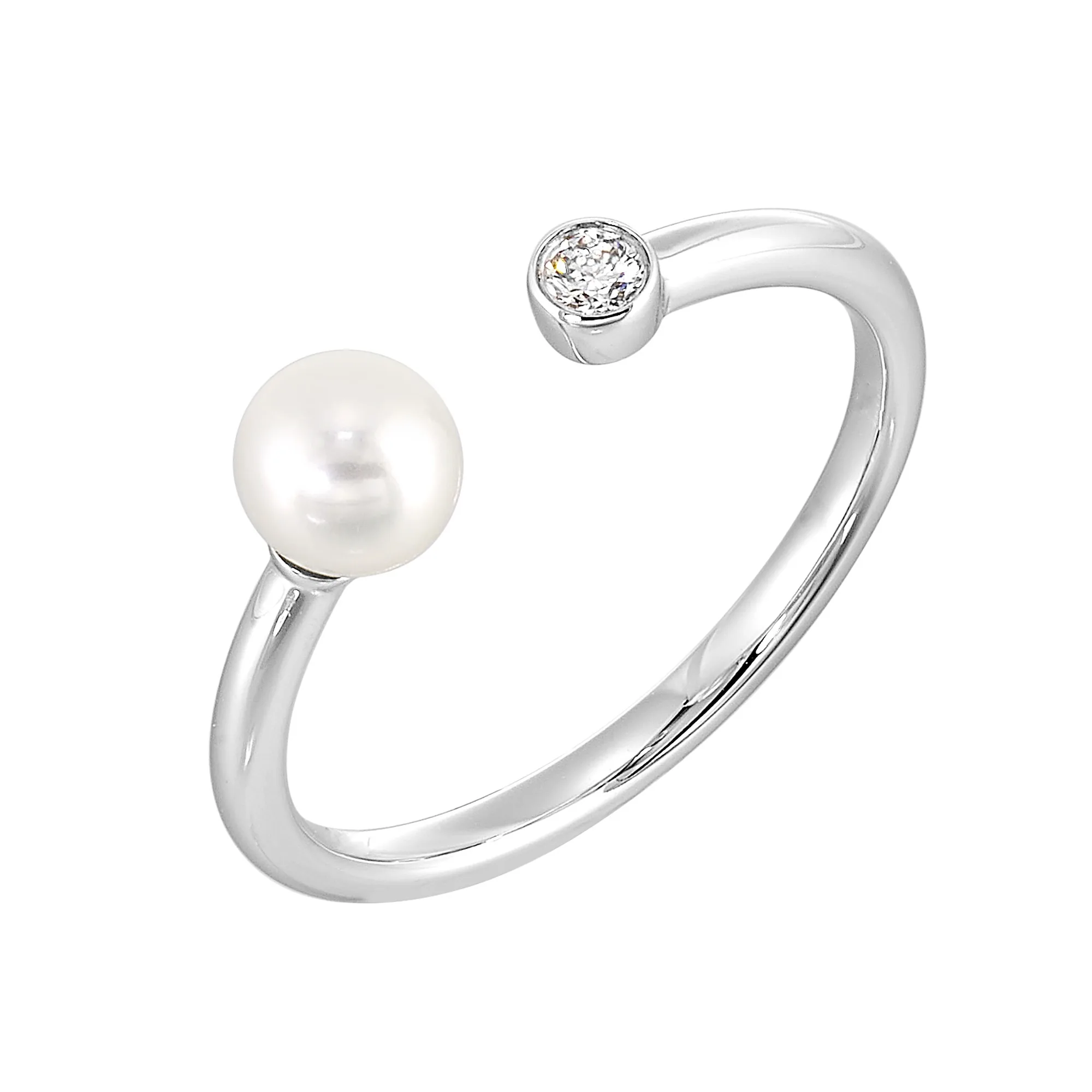 14Kt White Gold Diamond 1/20Ctw & Pearl Ring view 2