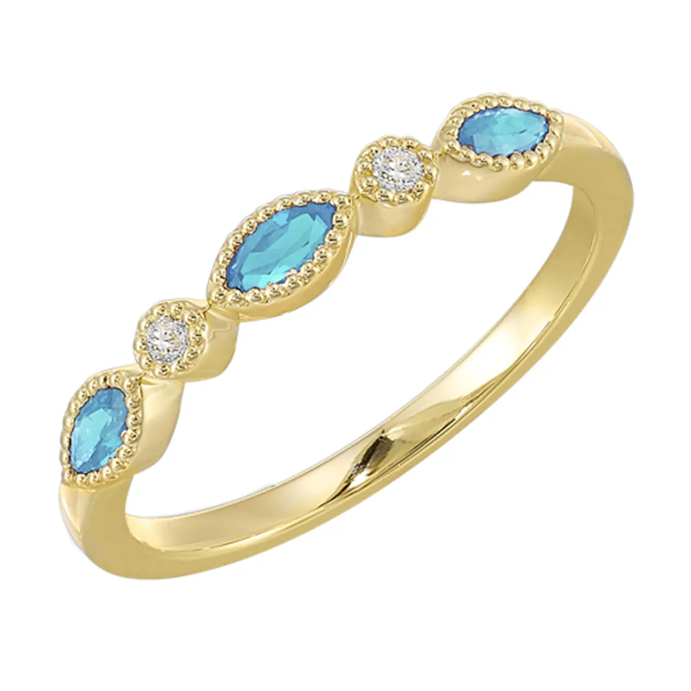 10Kt Yellow Gold Diamond 1/50Ctw & Aquamarine 1/5Ctw Ring
