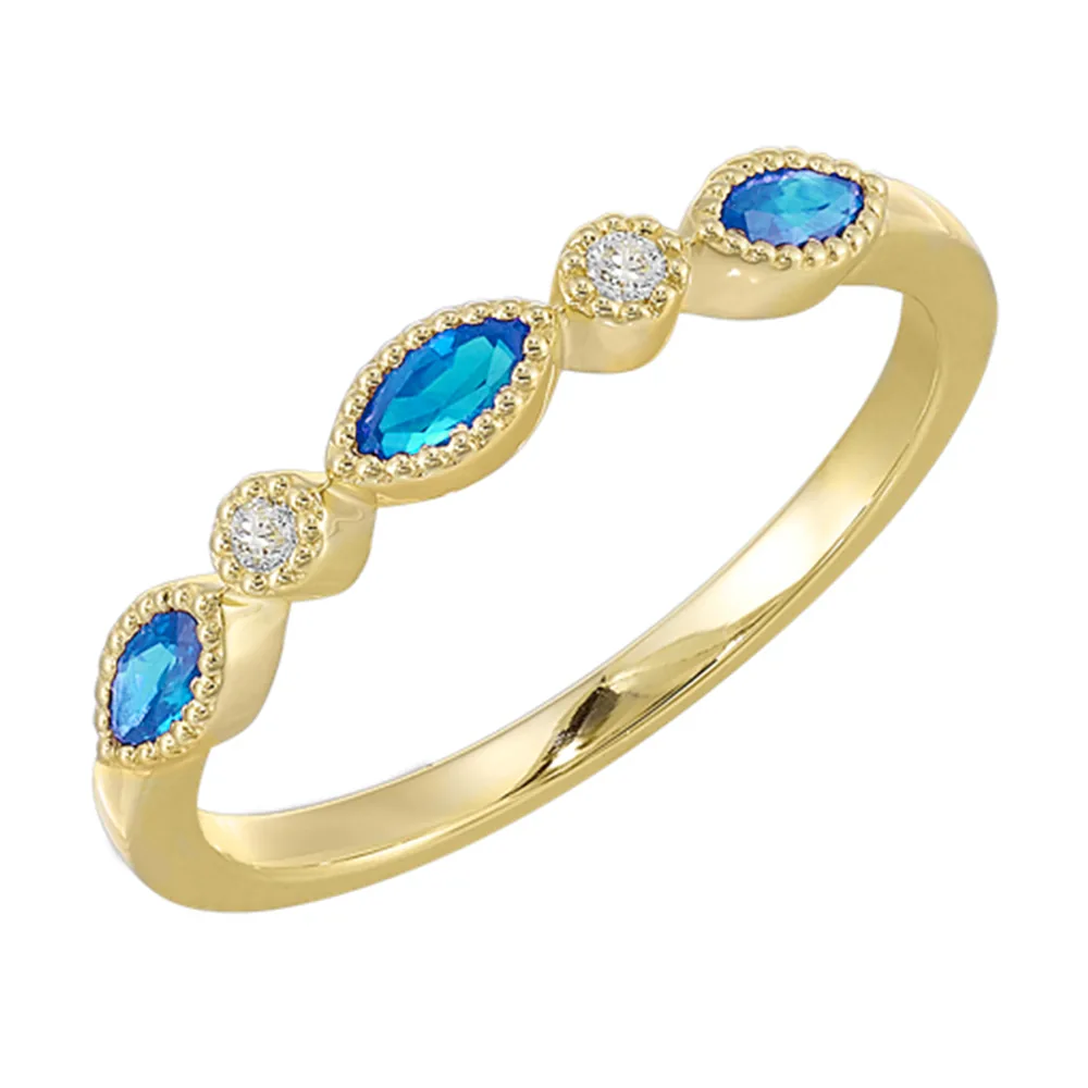 10Kt Yellow Gold Diamond 1/50Ctw & Blue Topaz 1/3Ctw Ring