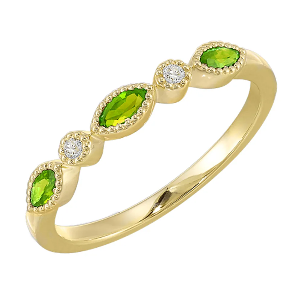 10Kt Yellow Gold Diamond 1/50Ctw & Peridot 1/4Ctw Ring