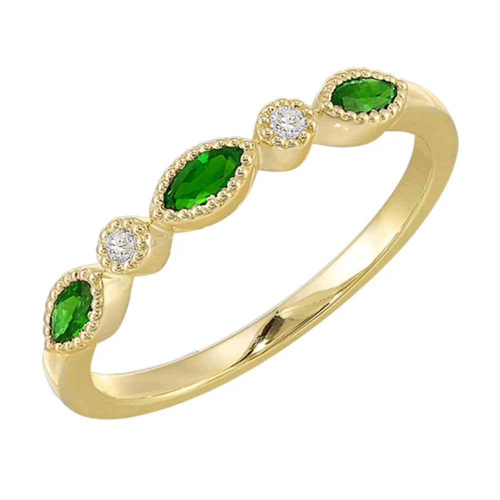 10Kt Yellow Gold Diamond 1/50Ctw & Emerald 1/4Ctw Ring