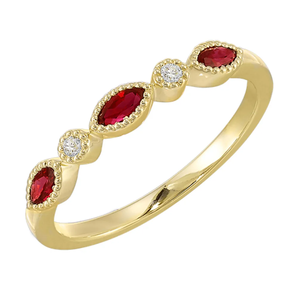 10Kt Yellow Gold Diamond 1/50Ctw & Garnet 1/3Ctw Ring