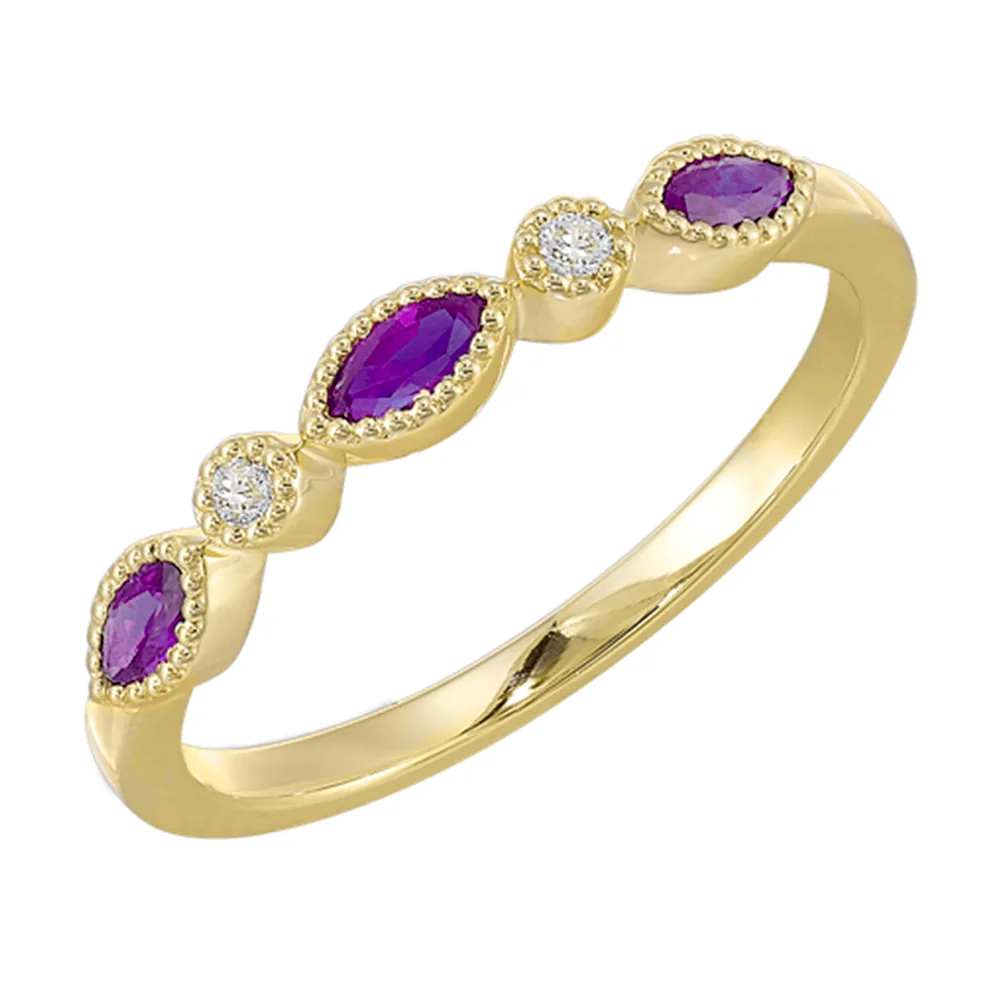 10Kt Yellow Gold Diamond 1/50Ctw & Amethyst 1/5Ctw Ring