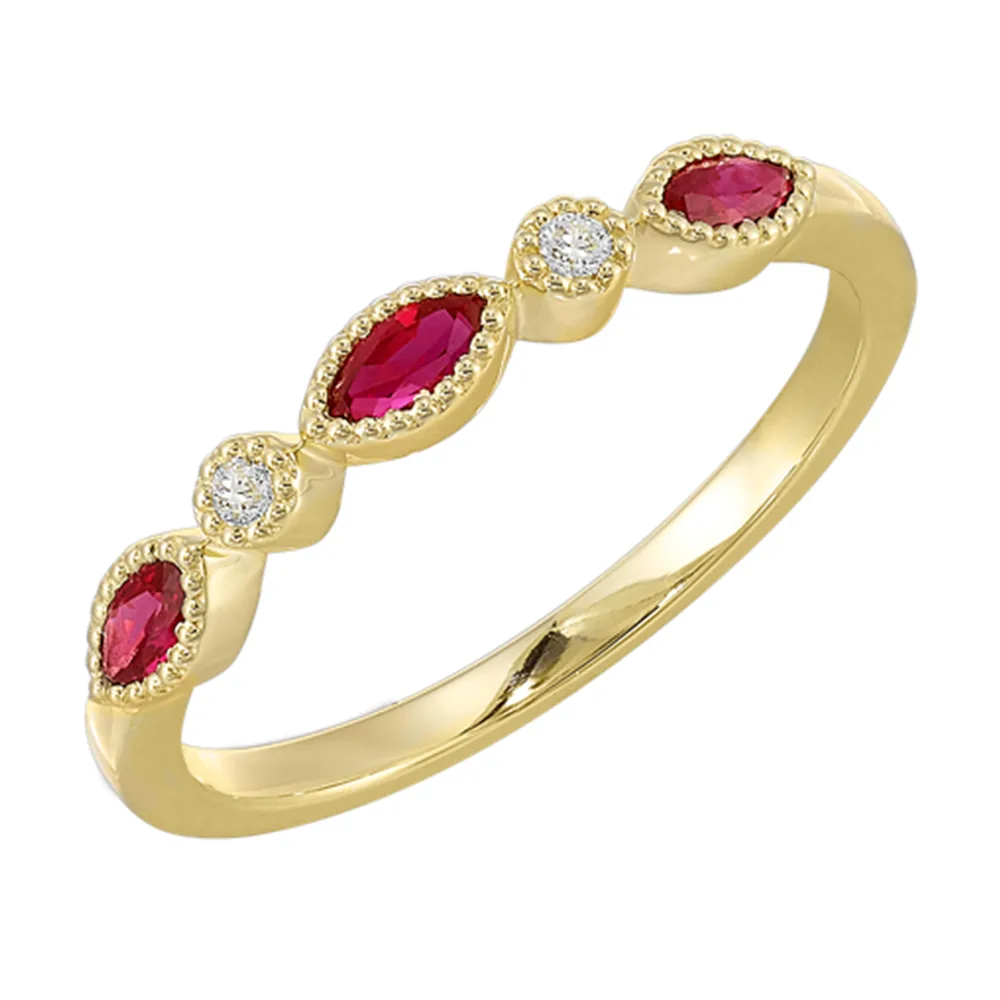 10Kt Yellow Gold Diamond 1/50Ctw & Ruby 1/3Ctw Ring