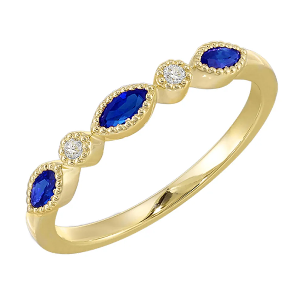 10Kt Yellow Gold Diamond 1/50Ctw & Sapphire 1/3Ctw Ring