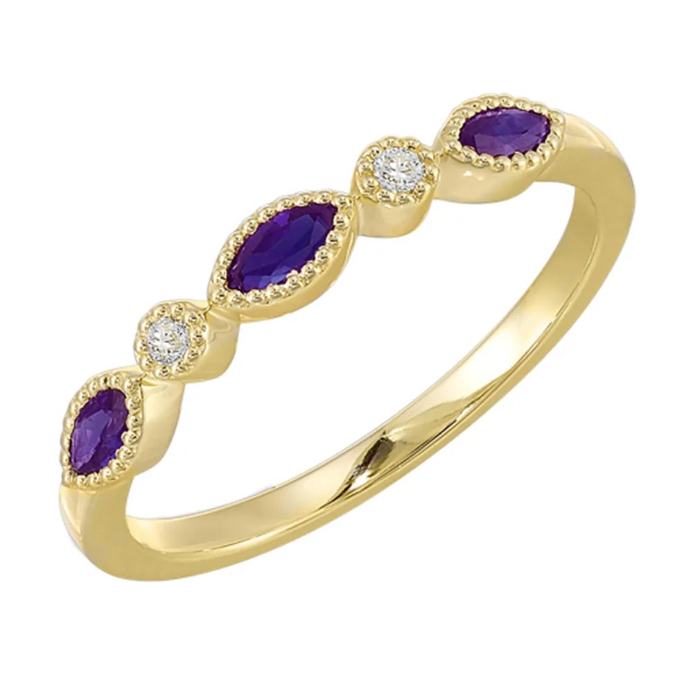 10Kt Yellow Gold Diamond 1/50Ctw & Synthetic Alexandrite 1/4Ctw Ring