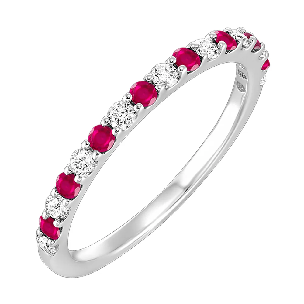 14Kt White Gold Diamond 1/5Ctw & Ruby 1/4Ctw Ring