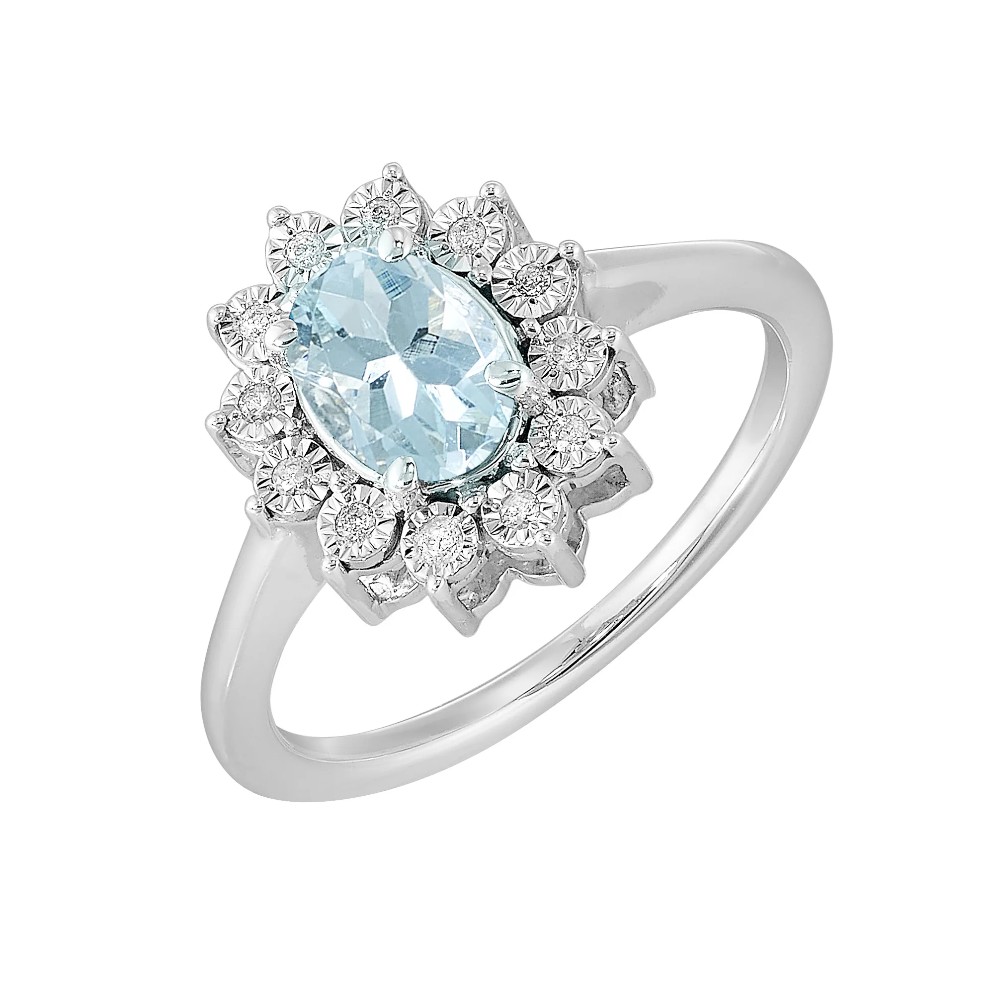 Silver Diamond 1/20Ctw & Aquamarine 1Ctw Ring view 2
