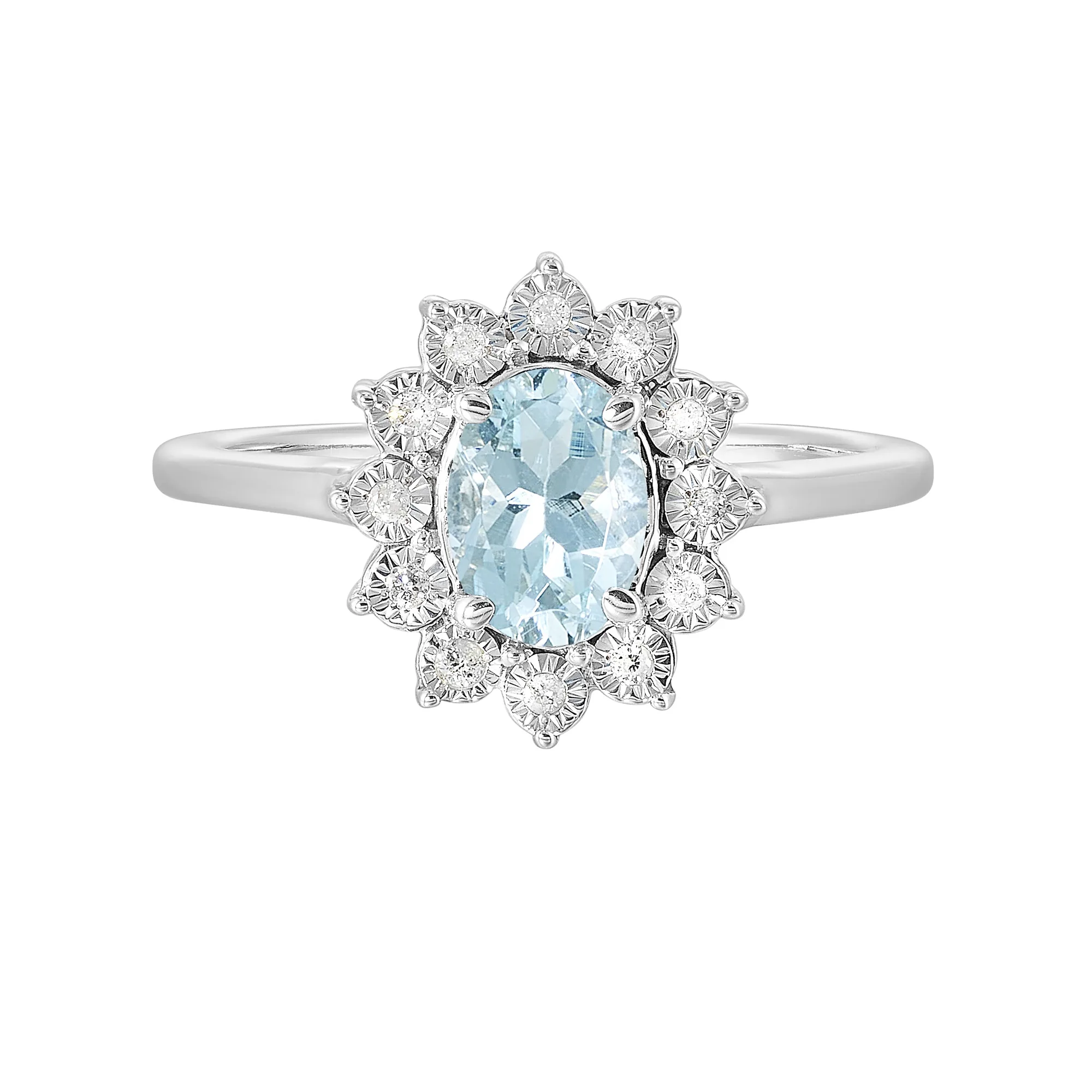 Silver Diamond 1/20Ctw & Aquamarine 1Ctw Ring