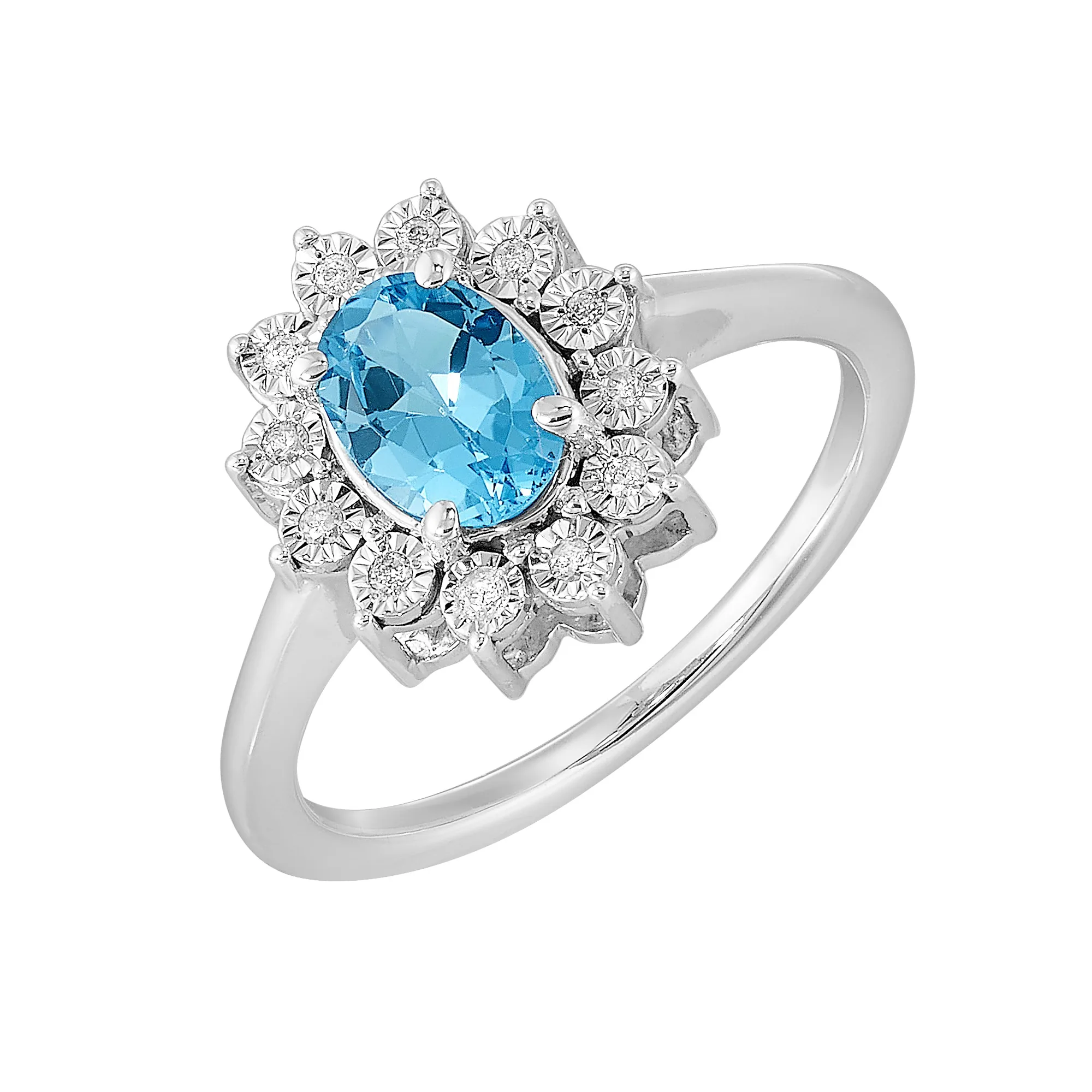 Silver Diamond 1/20Ctw & Blue Topaz 1Ctw Ring view 2