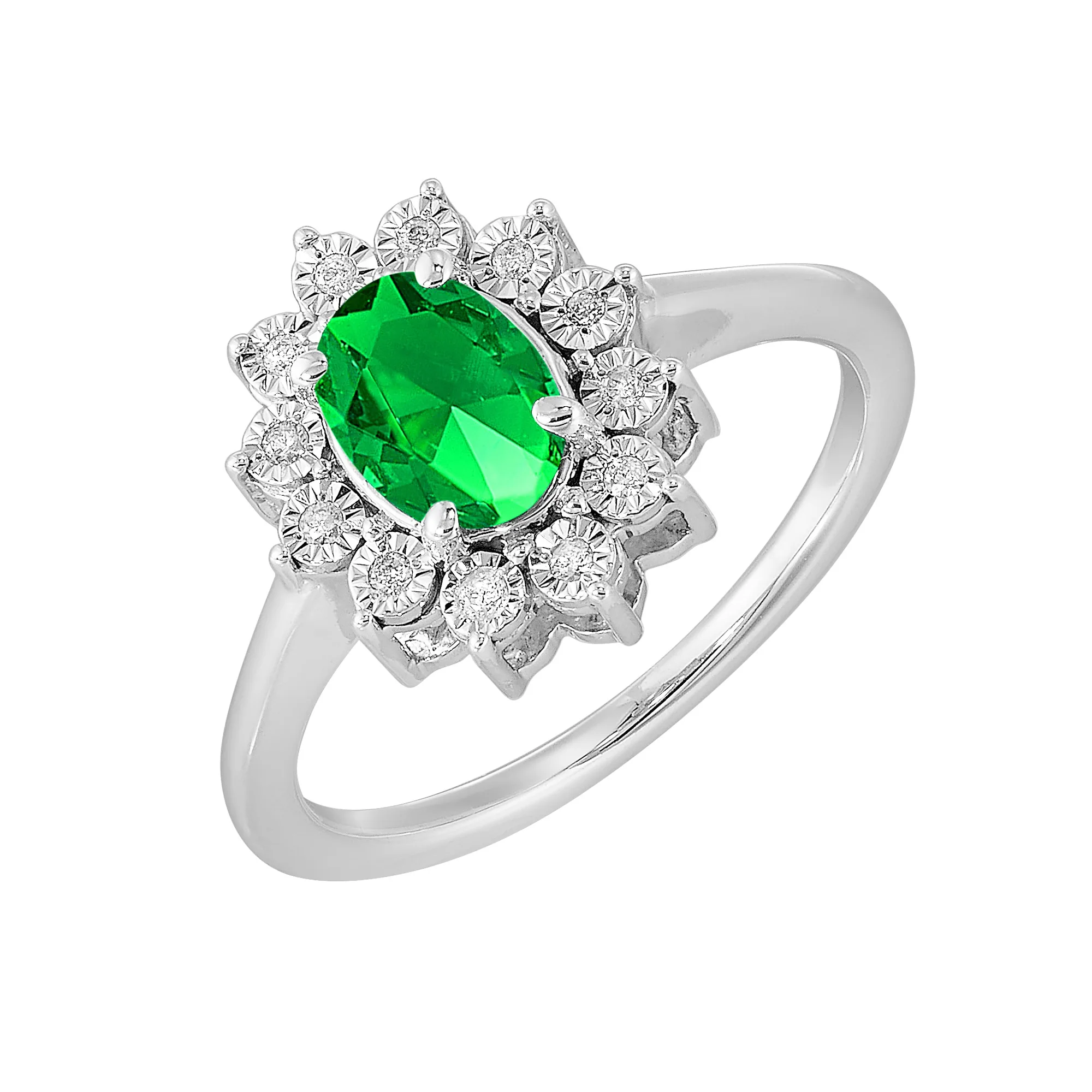 Silver Diamond 1/20Ctw & Created Emerald 1Ctw Ring view 2