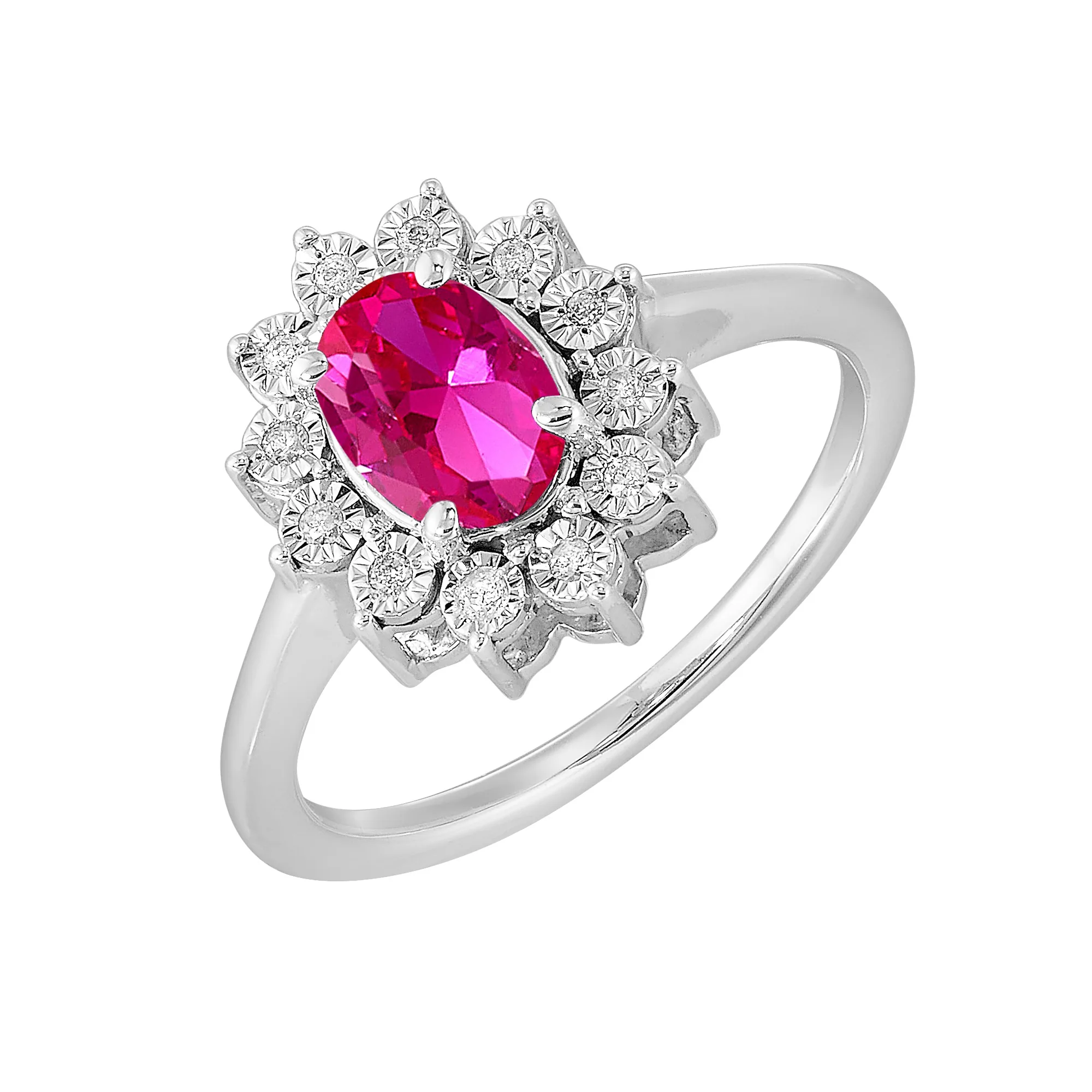 Silver Diamond 1/20Ctw & Created Ruby 1Ctw Ring view 2