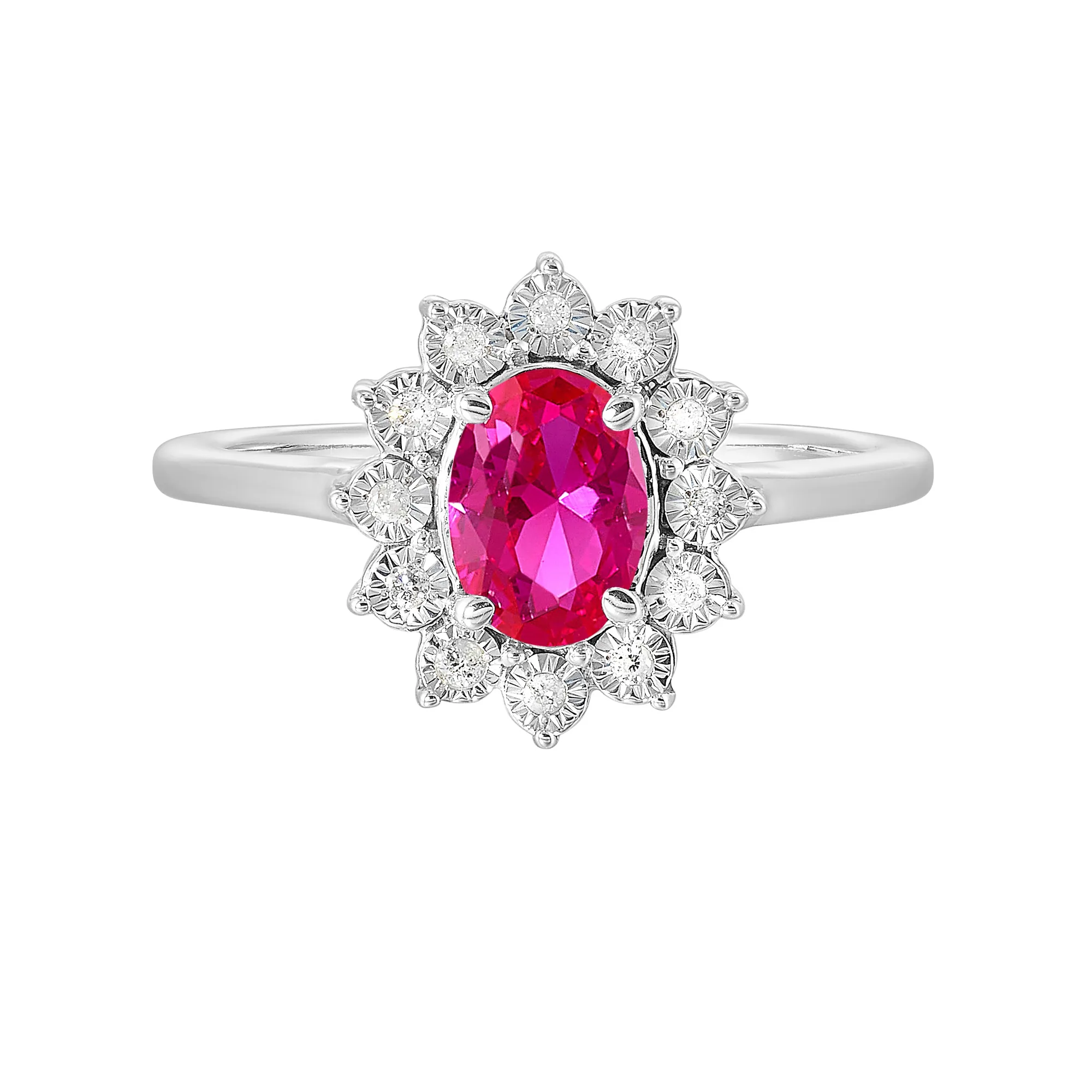 Silver Diamond 1/20Ctw & Created Ruby 1Ctw Ring