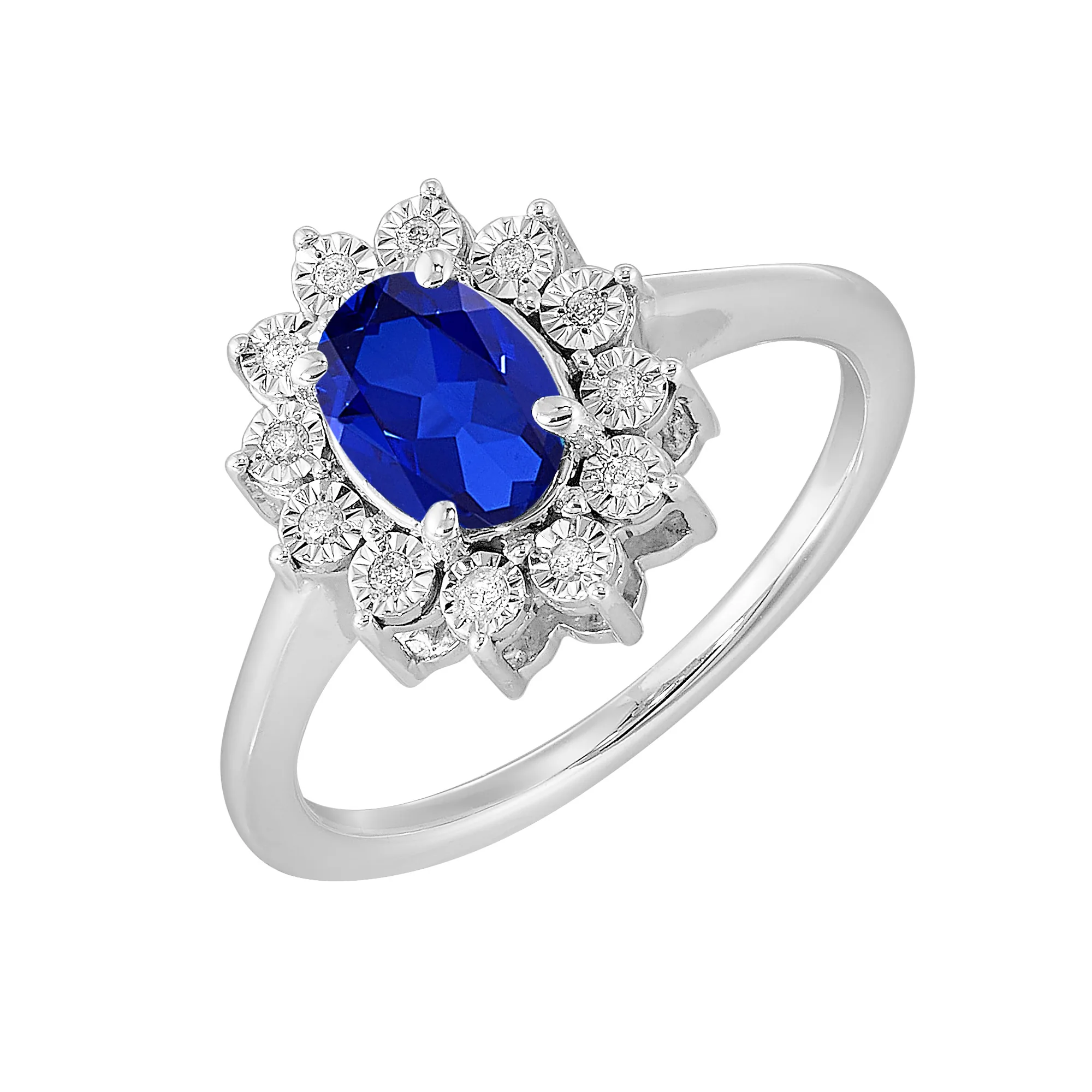 Silver Diamond 1/20Ctw & Created Sapphire 1Ctw Ring view 2