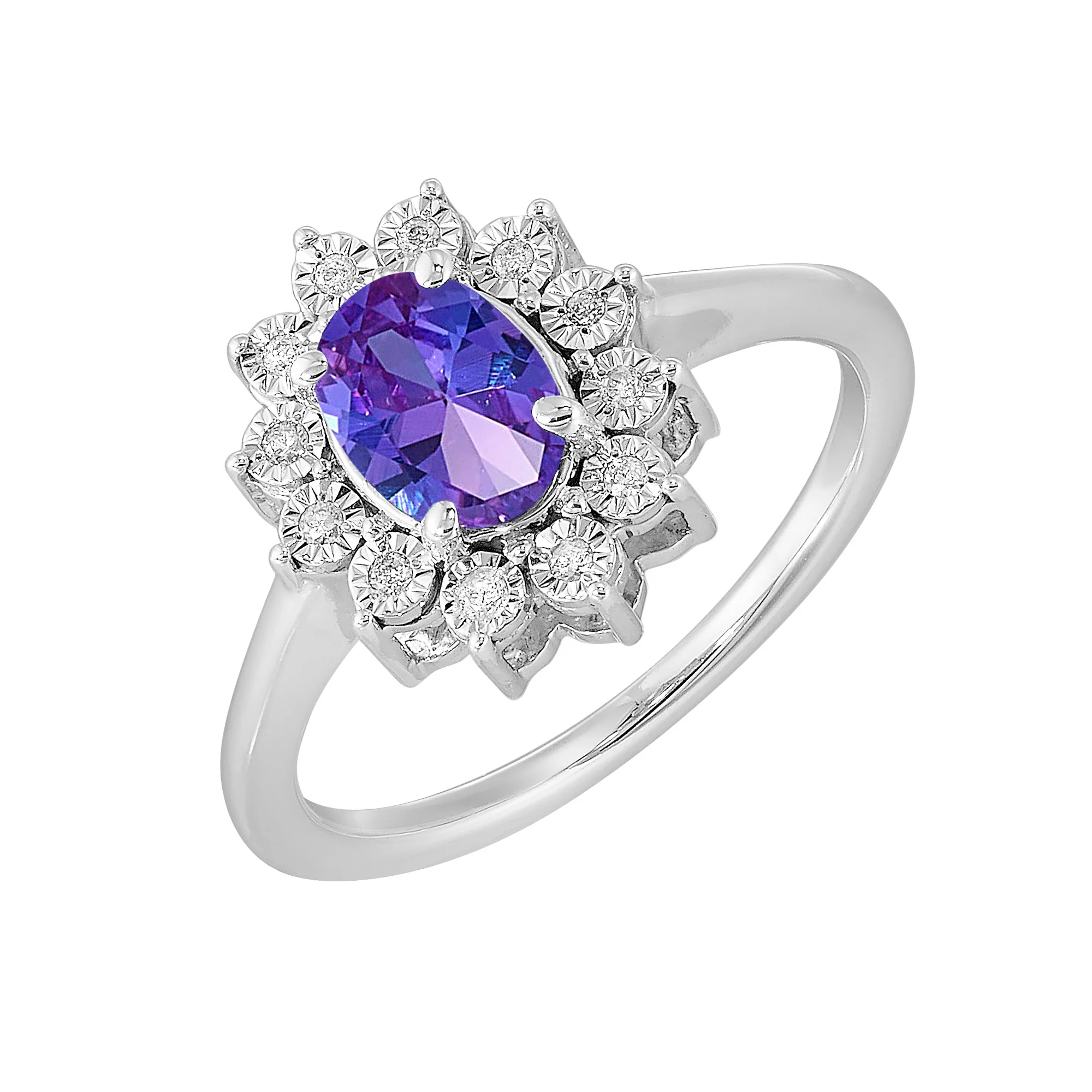 Silver Diamond 1/20Ctw & Created Syn Alexandrite 1Ctw Ring view 2