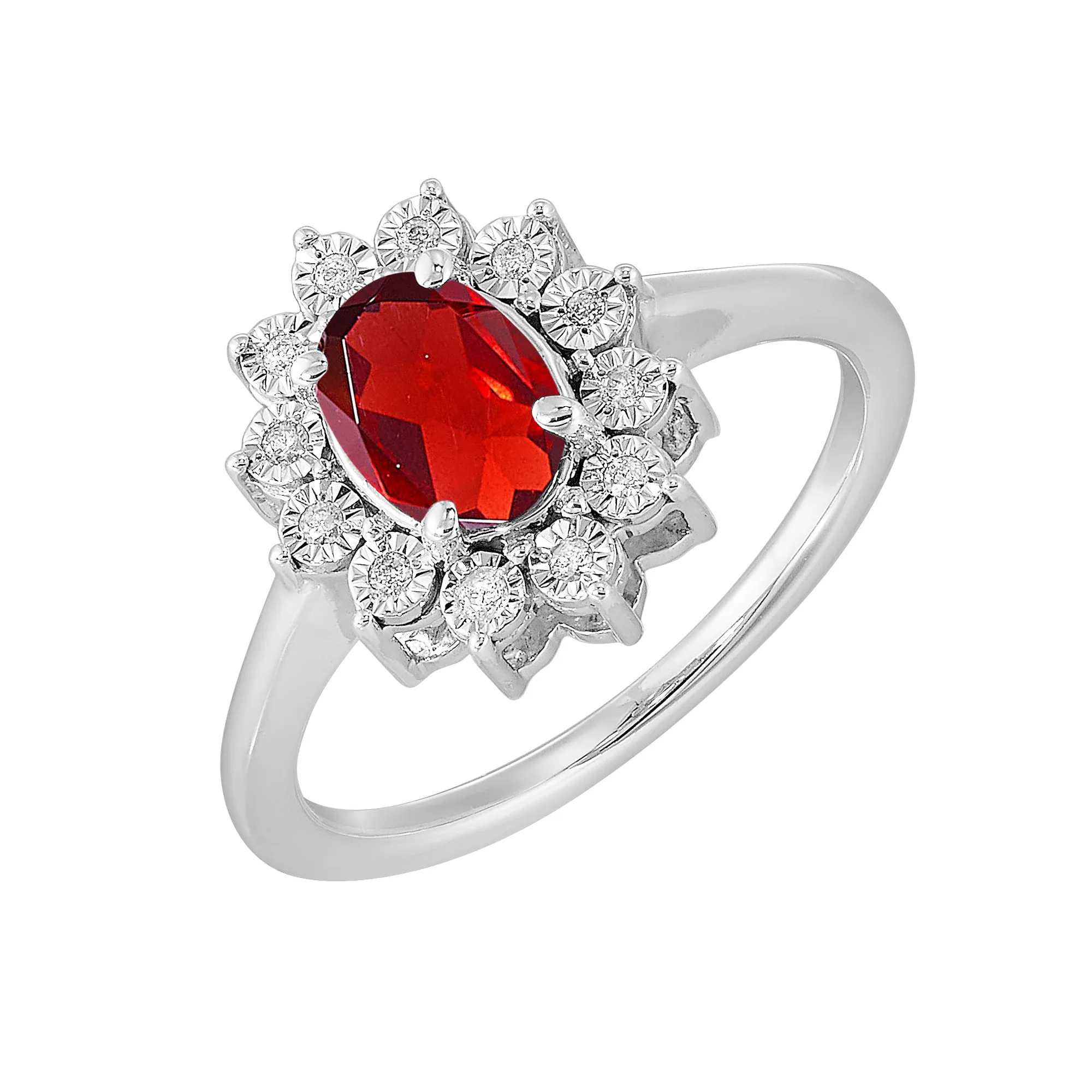 Silver Diamond 1/20Ctw & Garnet 1Ctw Ring view 2
