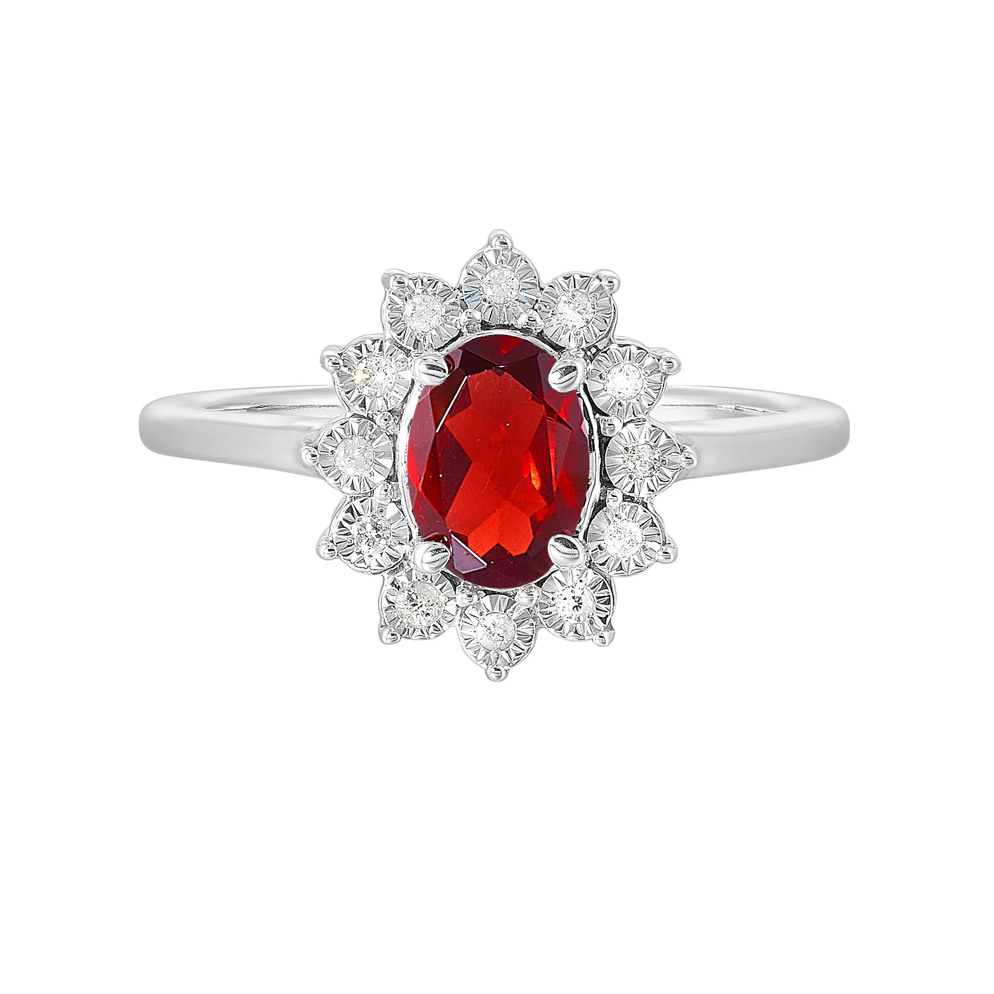 Silver Diamond 1/20Ctw & Garnet 1Ctw Ring