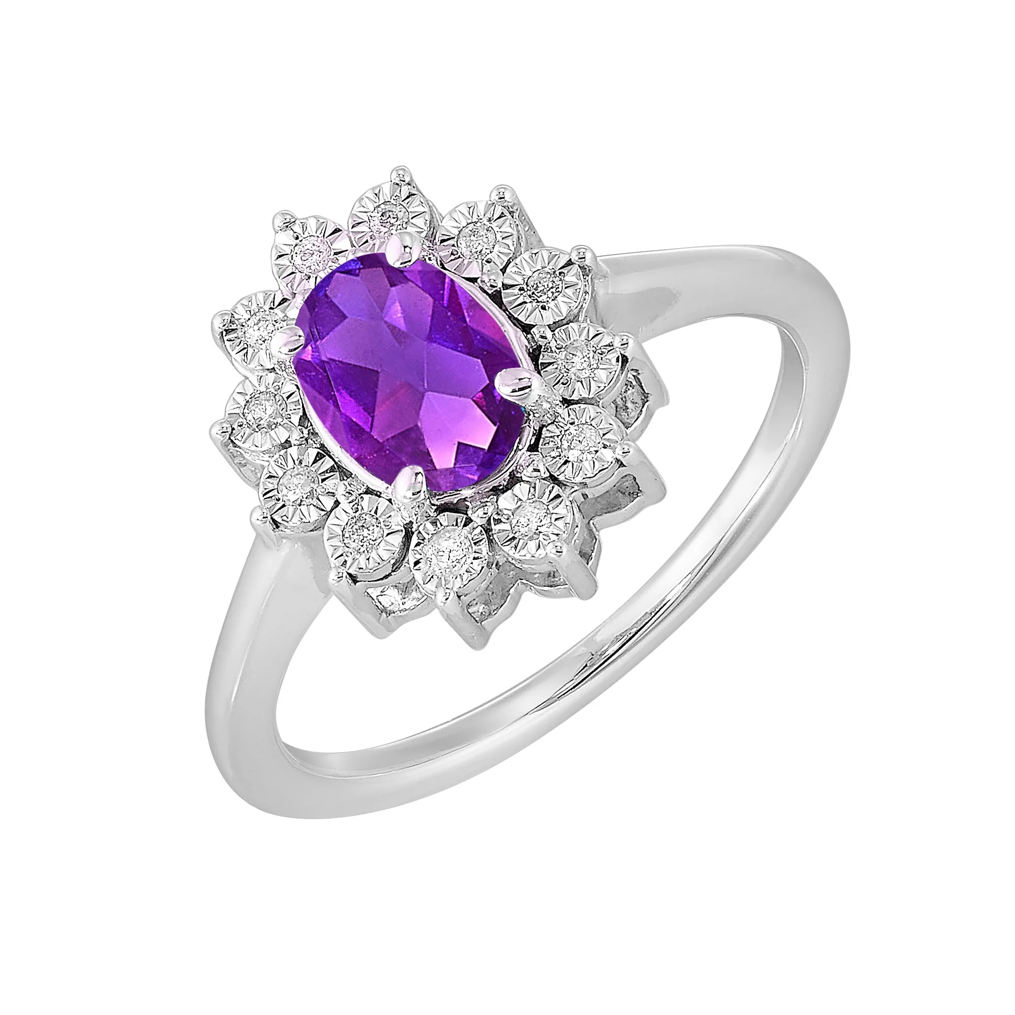 Silver Diamond 1/20Ctw & Amethyst 1Ctw Ring view 2