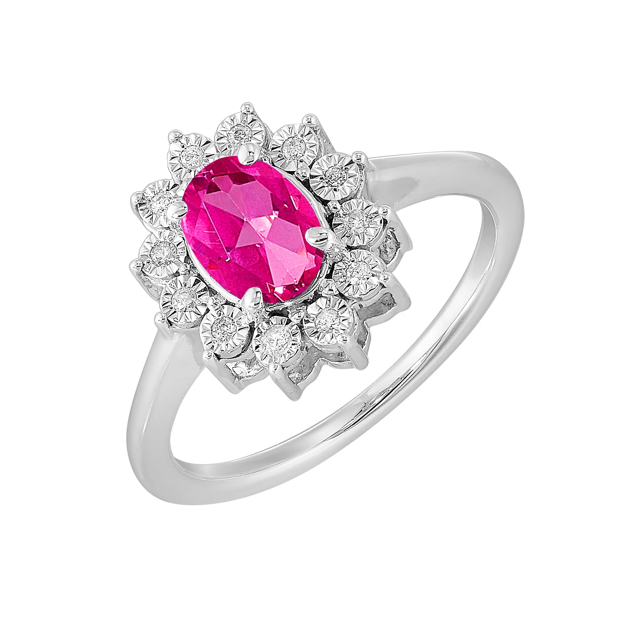 Silver Diamond 1/20Ctw & Pink Topaz 1Ctw Ring view 2