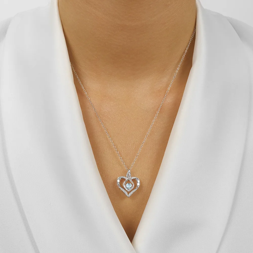 Silver Diamond 1/50Ctw & Created-Aquamarine 1/4Ctw Pendant view 2