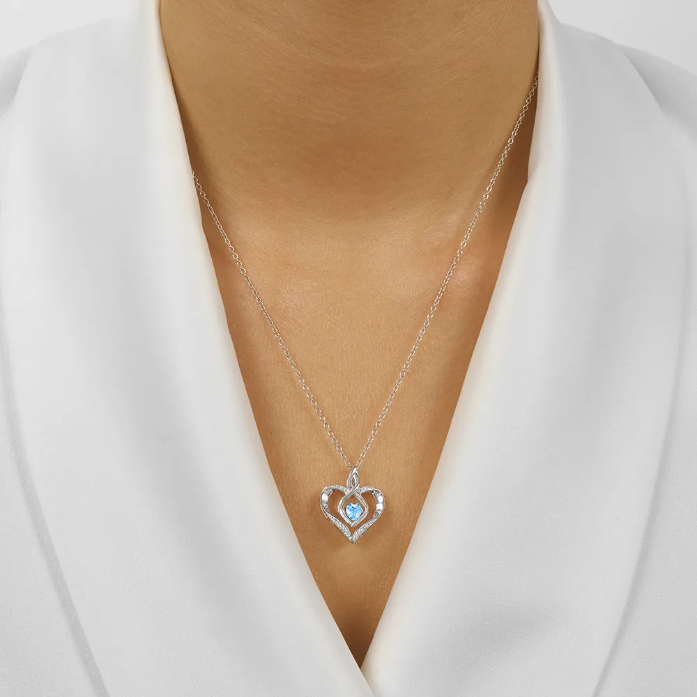Silver Diamond 1/50Ctw & Createdblue Topaz 1/4Ctw Pendant view 2
