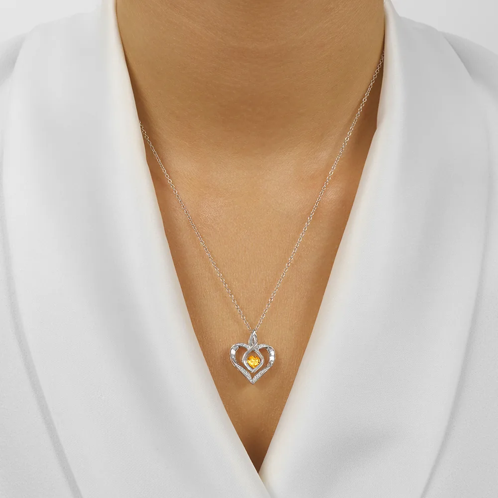 Silver Diamond 1/50Ctw & Created-Citrine 1/4Ctw Pendant view 2