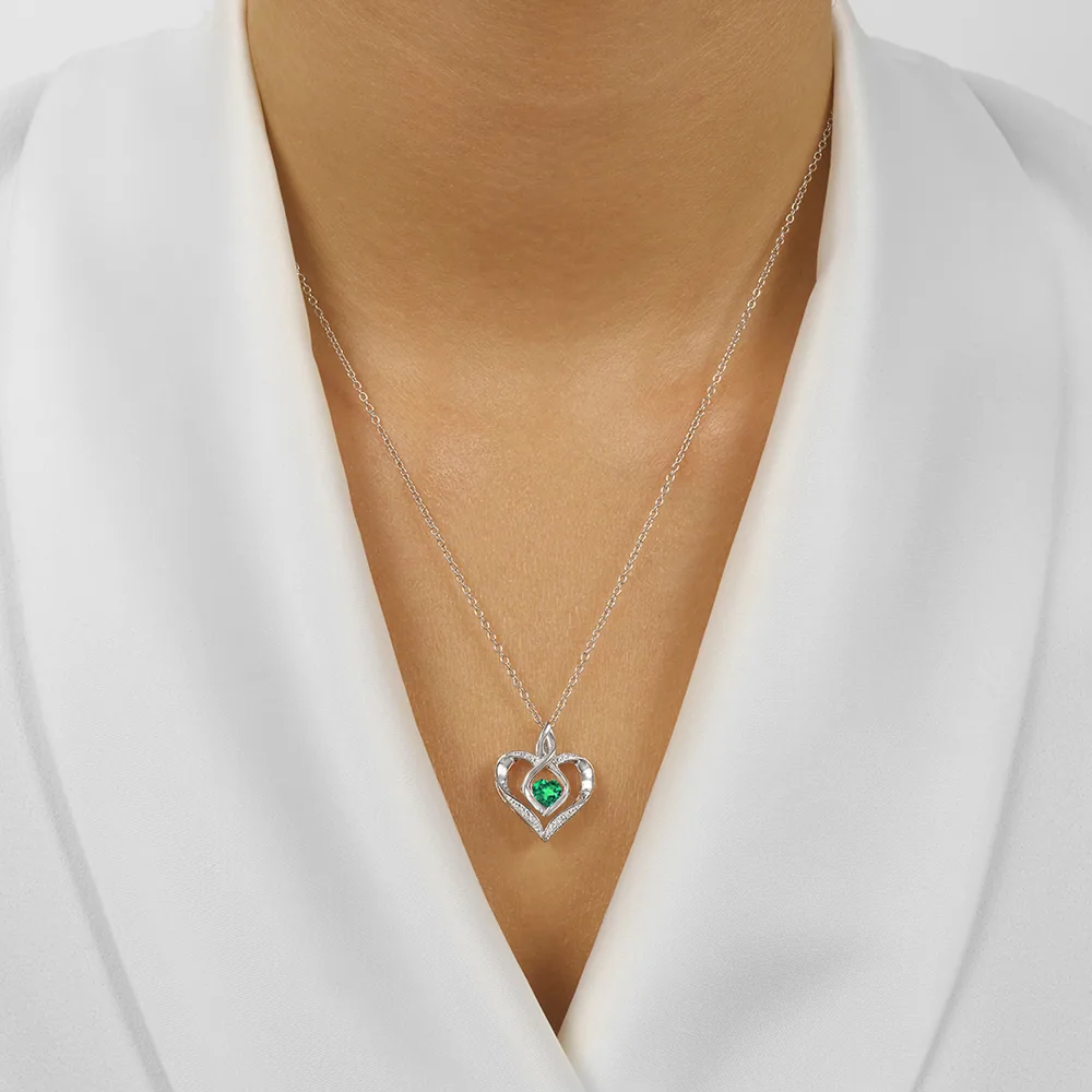 Silver Diamond 1/50Ctw & Created-Emerald 1/4Ctw Pendant view 2