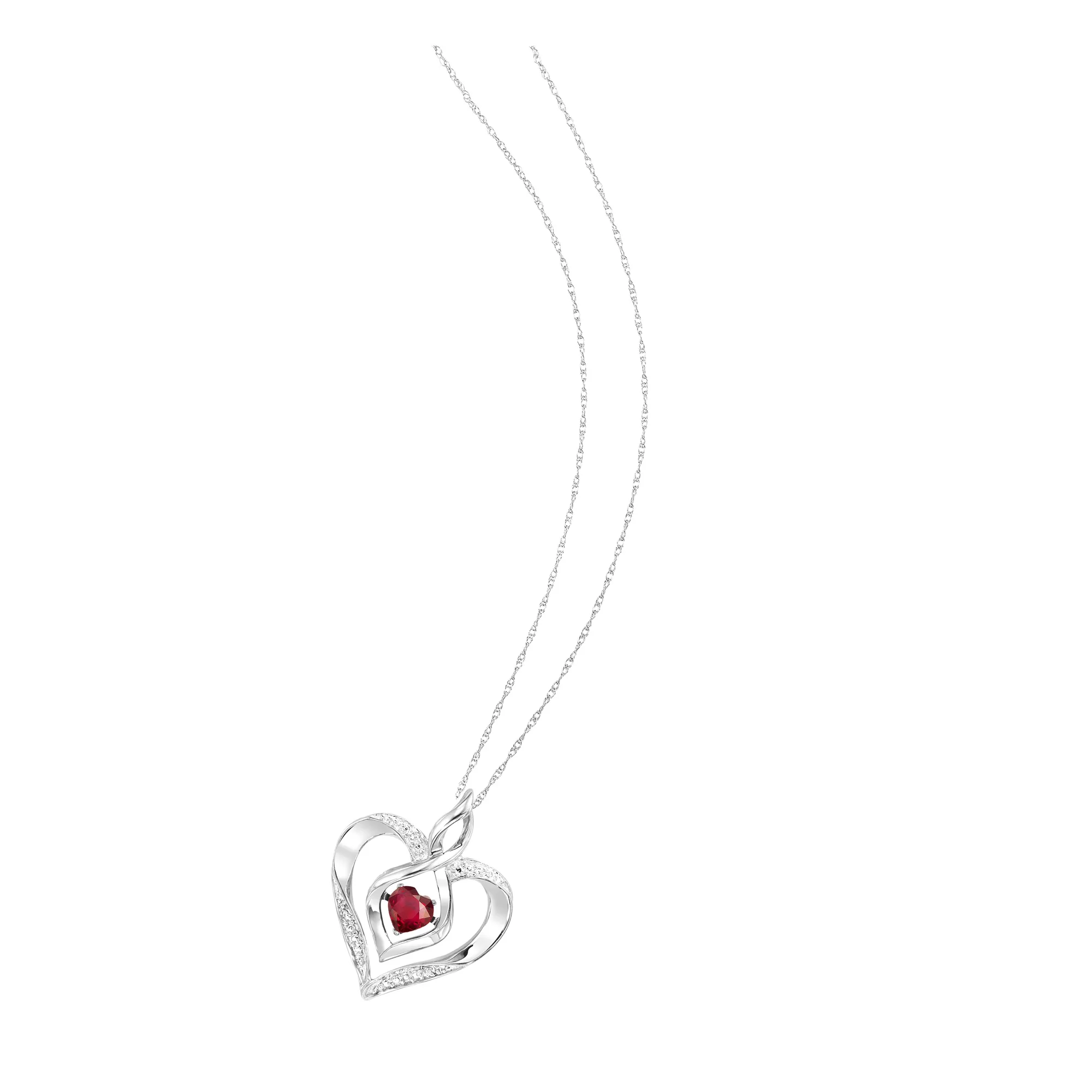 Silver Diamond 1/50Ctw & Created-Garnet 1/4Ctw Pendant view 2