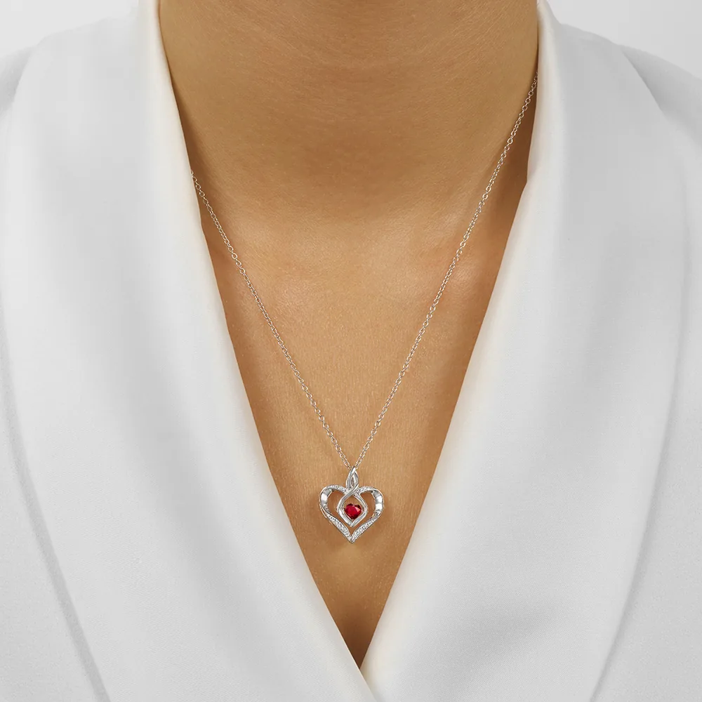 Silver Diamond 1/50Ctw & Created-Garnet 1/4Ctw Pendant view 3