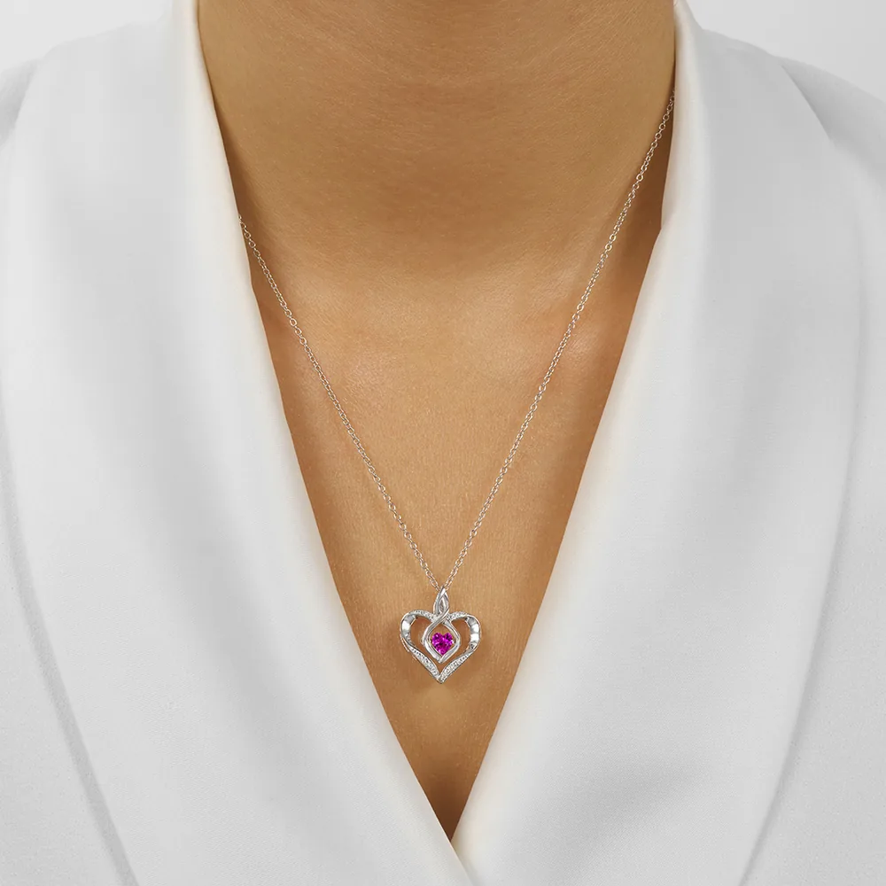 Silver Diamond 1/50Ctw & Created-Amethyst 1/4Ctw Pendant view 2