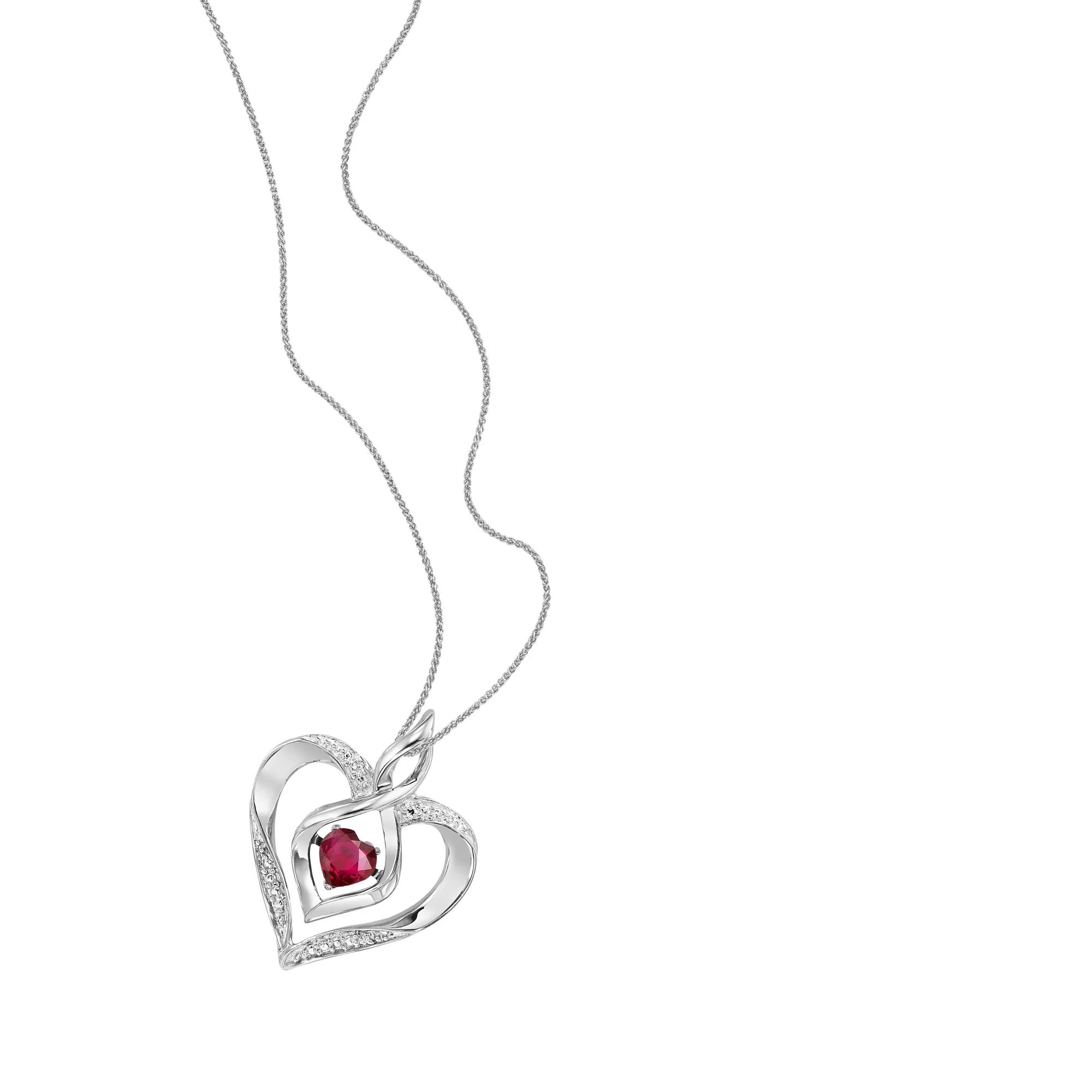 Silver Diamond 1/50Ctw & Created Ruby 1/4Ctw Pendant view 2