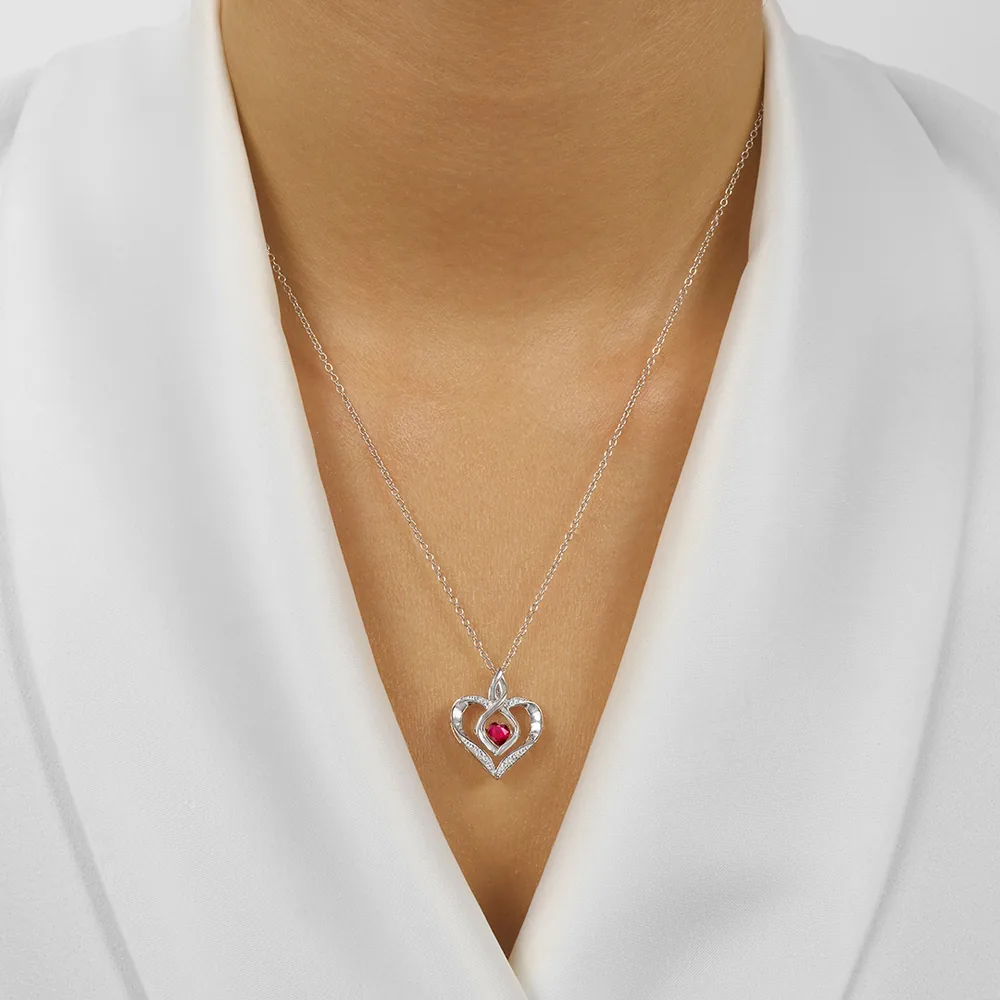 Silver Diamond 1/50Ctw & Created Ruby 1/4Ctw Pendant view 3